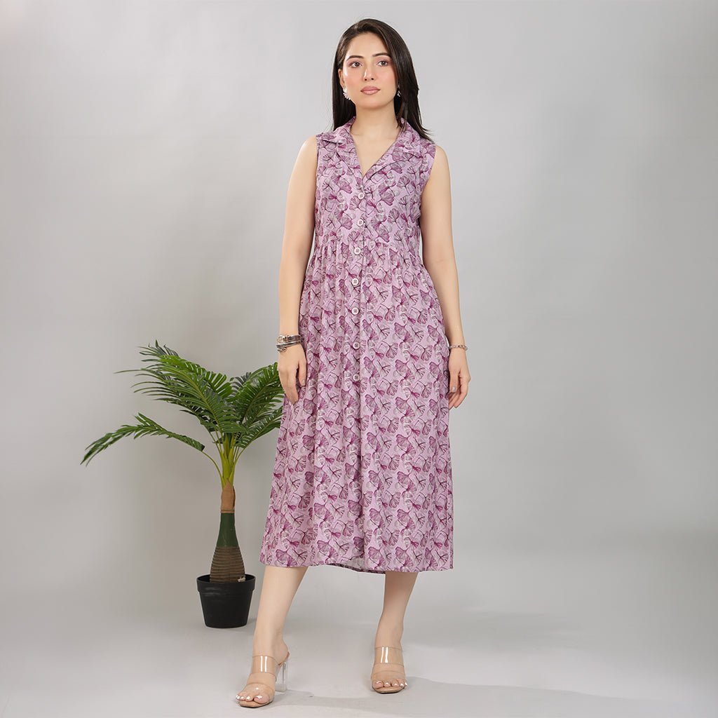 Lavender Floral Breeze Shirt Dress [100% pure rayon] -floral breeze shirt dress