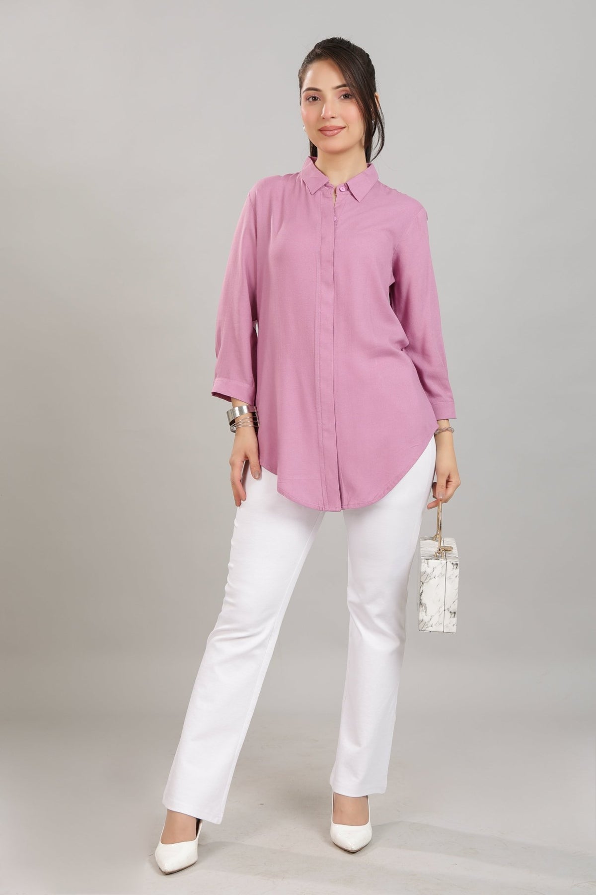 Lavender long hemline shirt [ 100% Rayon, Liva Certified ] -Long hemline shirt