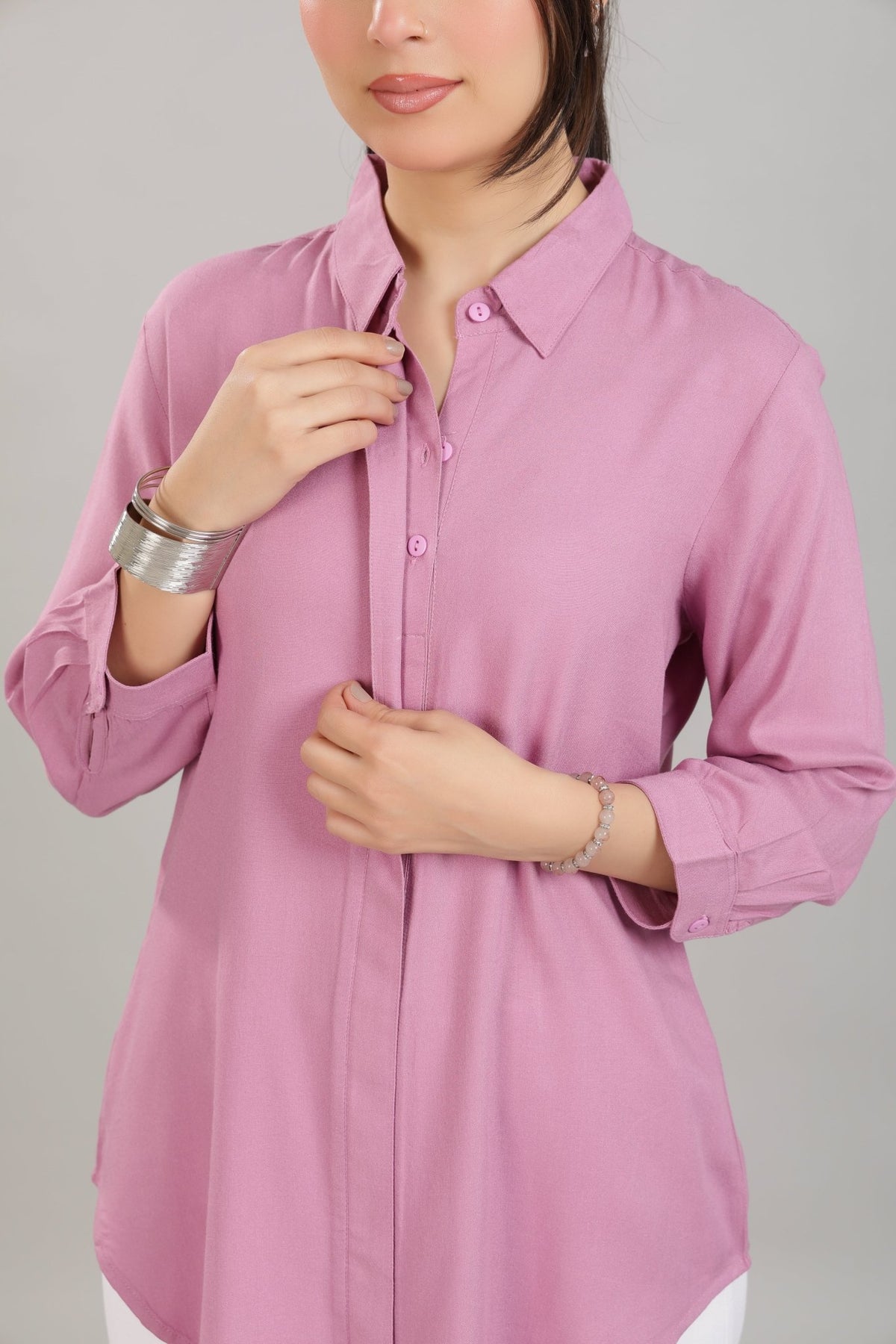 Lavender long hemline shirt [ 100% Rayon, Liva Certified ] -Long hemline shirt