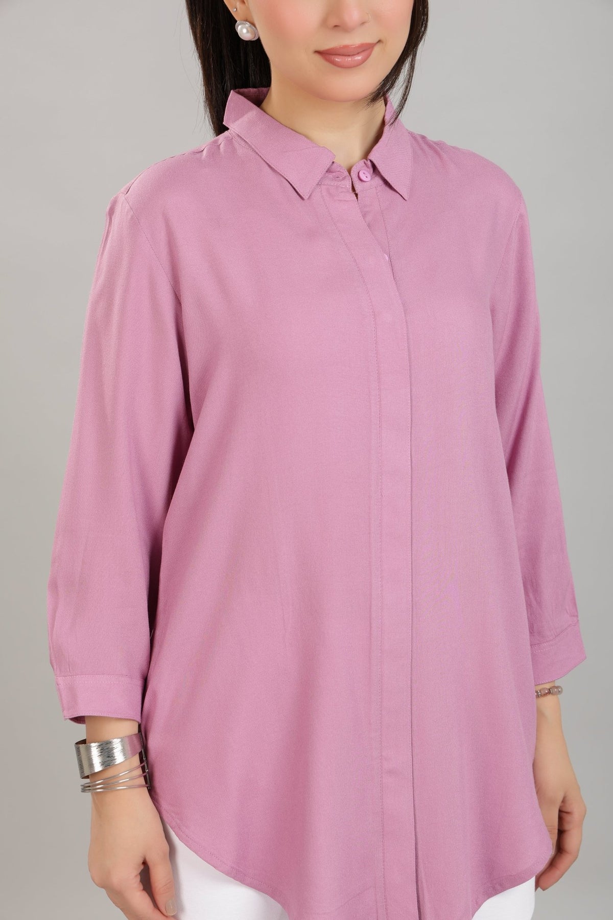 Lavender long hemline shirt [ 100% Rayon, Liva Certified ] -Long hemline shirt