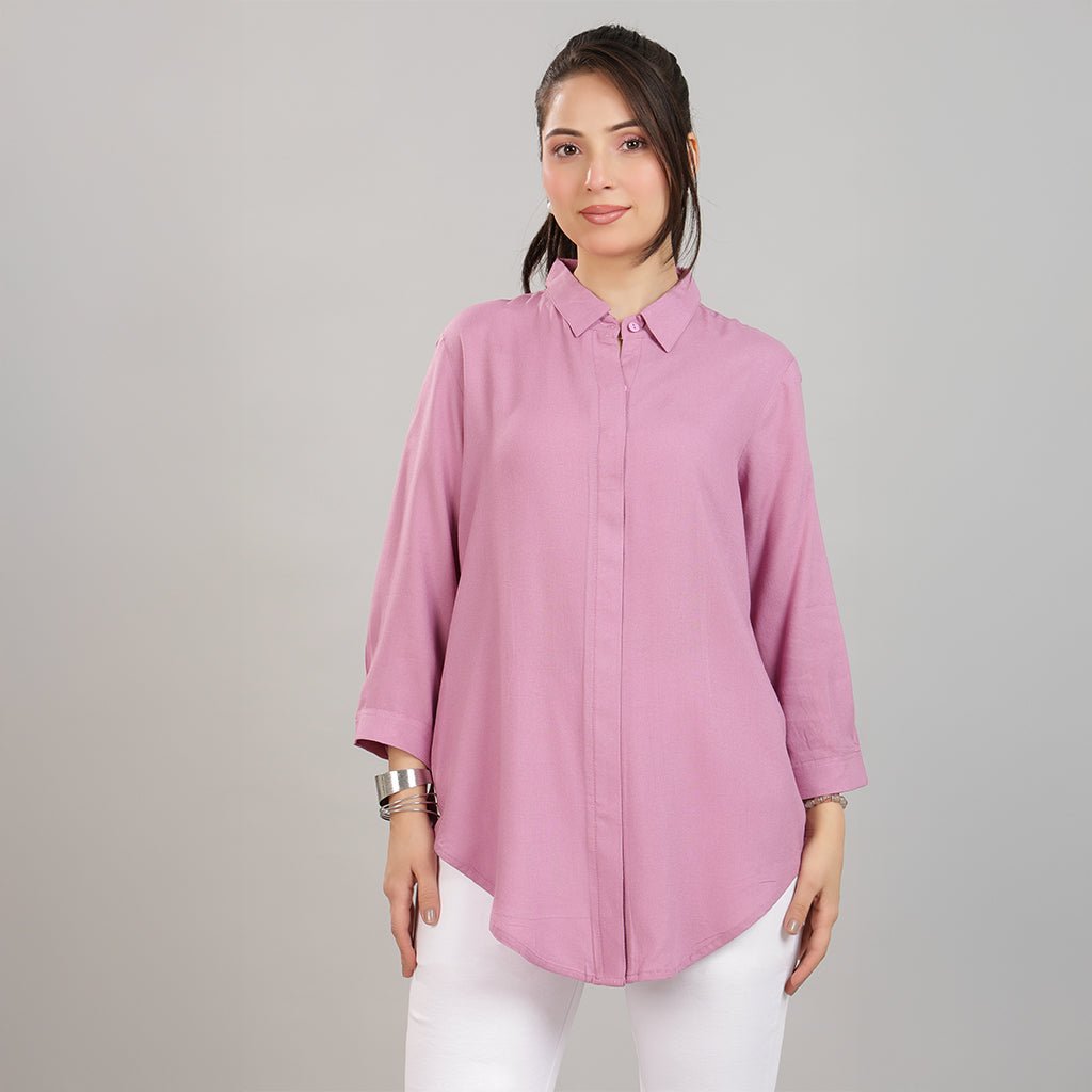 Lavender long hemline shirt [ 100% Rayon, Liva Certified ] -Long hemline shirt