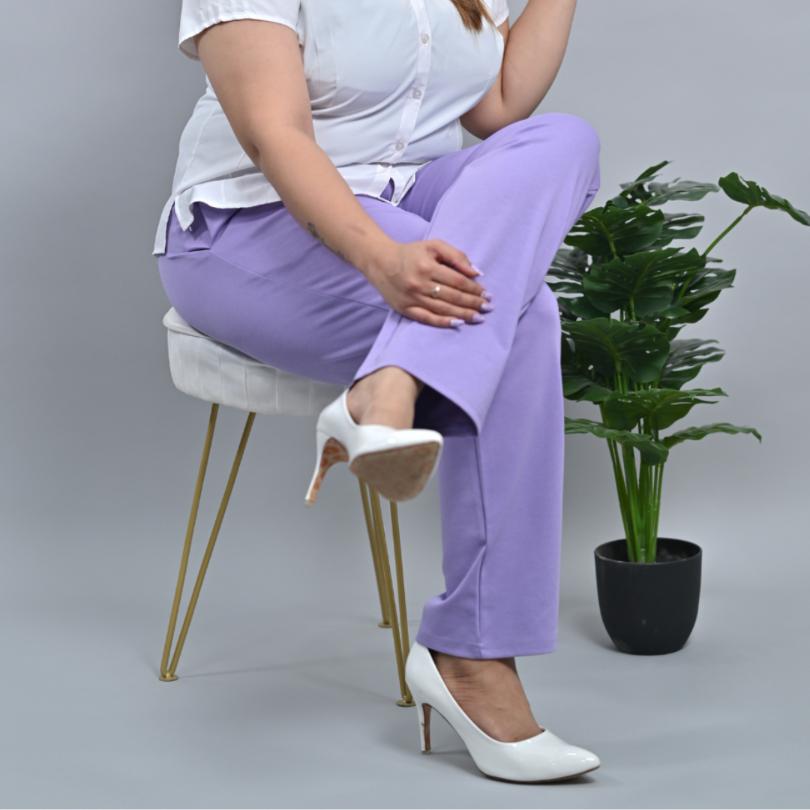 Lavender plus size stretchable biowash USA HQ cotton cigarette pencil pants with superior elastic belt. [Straight fit] - Milano plus size cigarette pencil pants