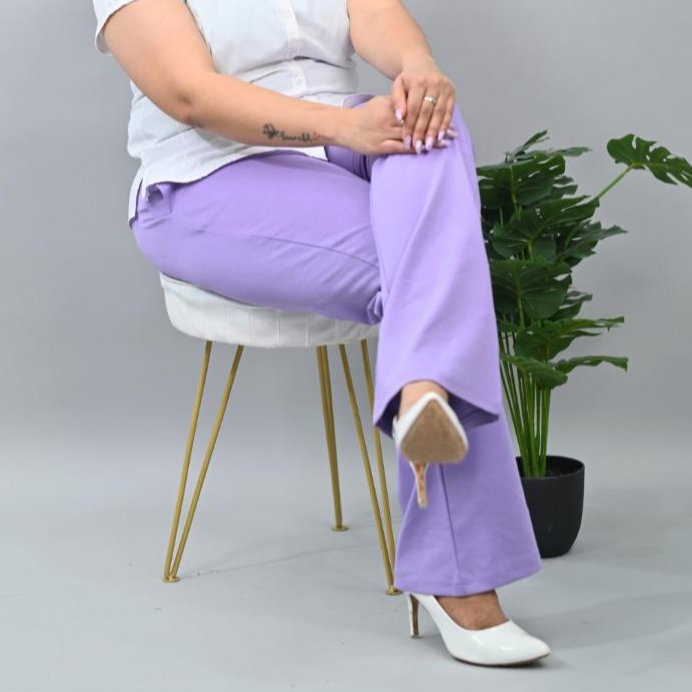 Lavender plus size stretchable biowash USA HQcotton bootcut flare pants with superior elastic belt. - Milano plus size bootcut flare pants