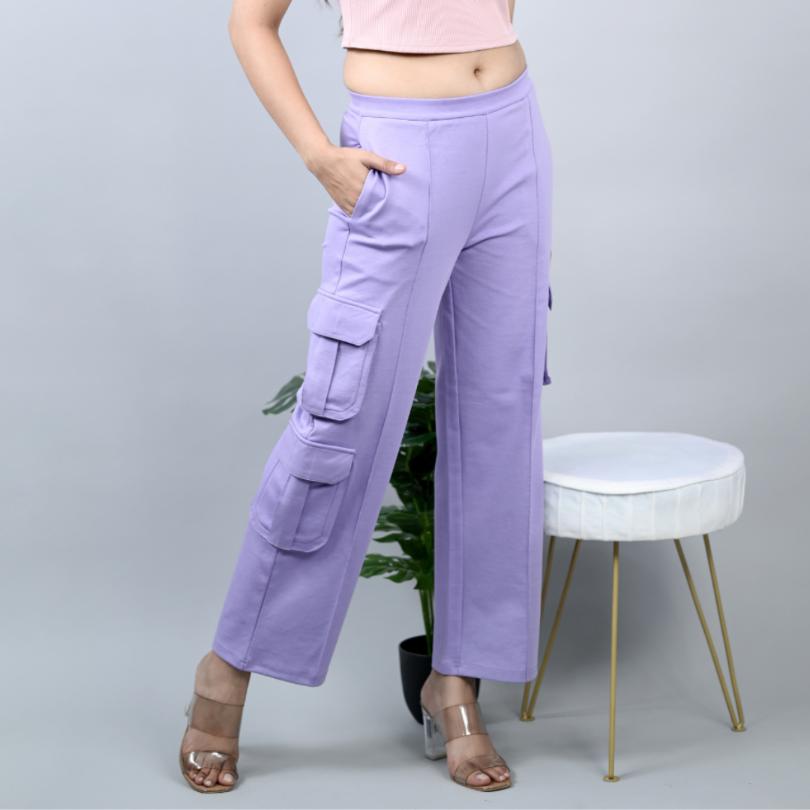 Lavender stretchable biowash USA HQ cotton cargo pant with superior elastic belt. - Milano Cargo Pants