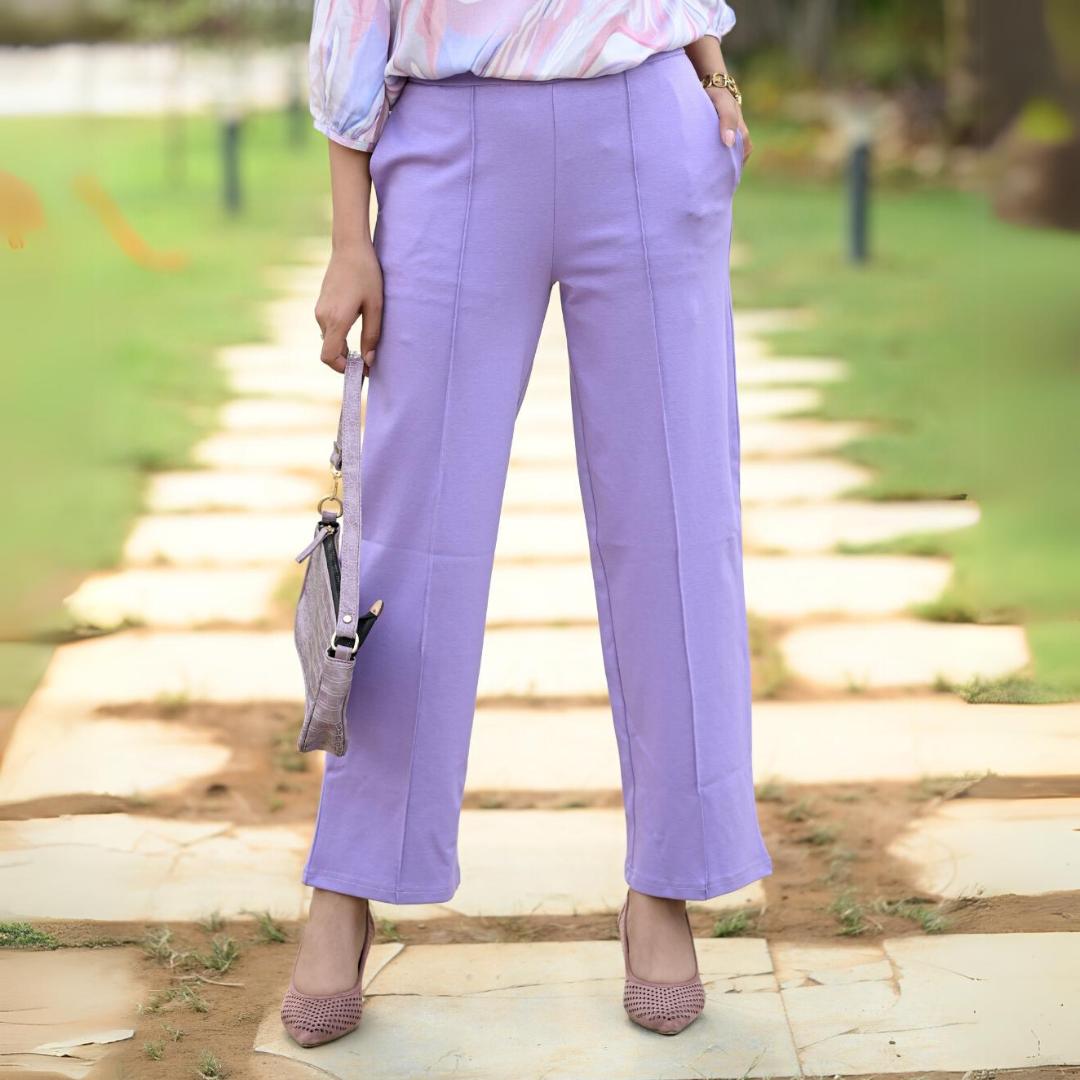 Lavender stretchable biowash USA HQ cotton extra flare fit pant with superior elastic belt. - Milano extra flare fit pants