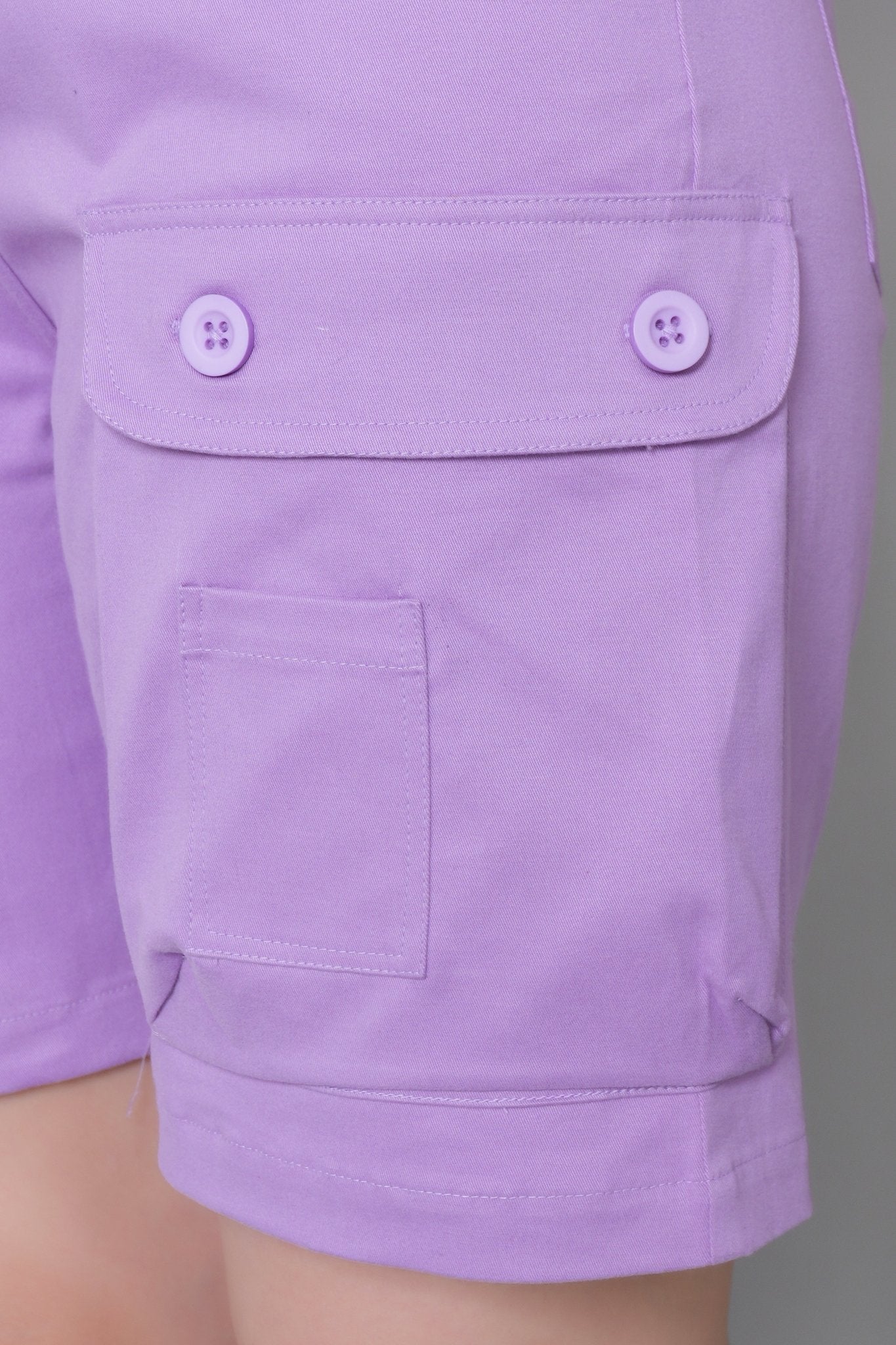 Lavender stretchable biowash USA HQ cotton travel shorts with superior elastic belt. - Travel shorts