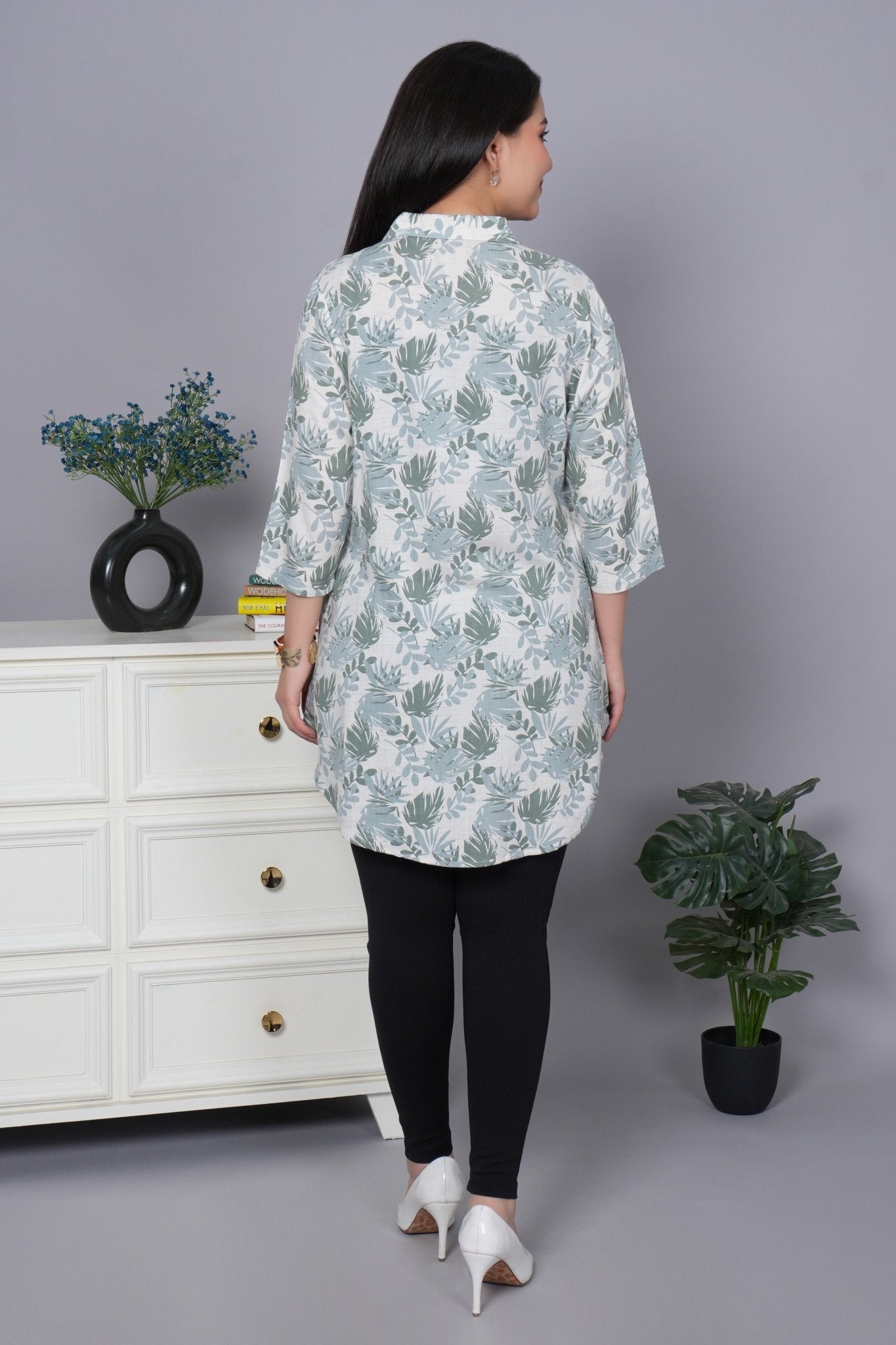 Leaf green cotton printed flare top [ 100% cotton] - Cotton printed flare top
