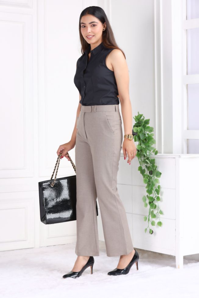 Light brown formal flare pants with spandex [Bootcut flare] - Formal flare pants