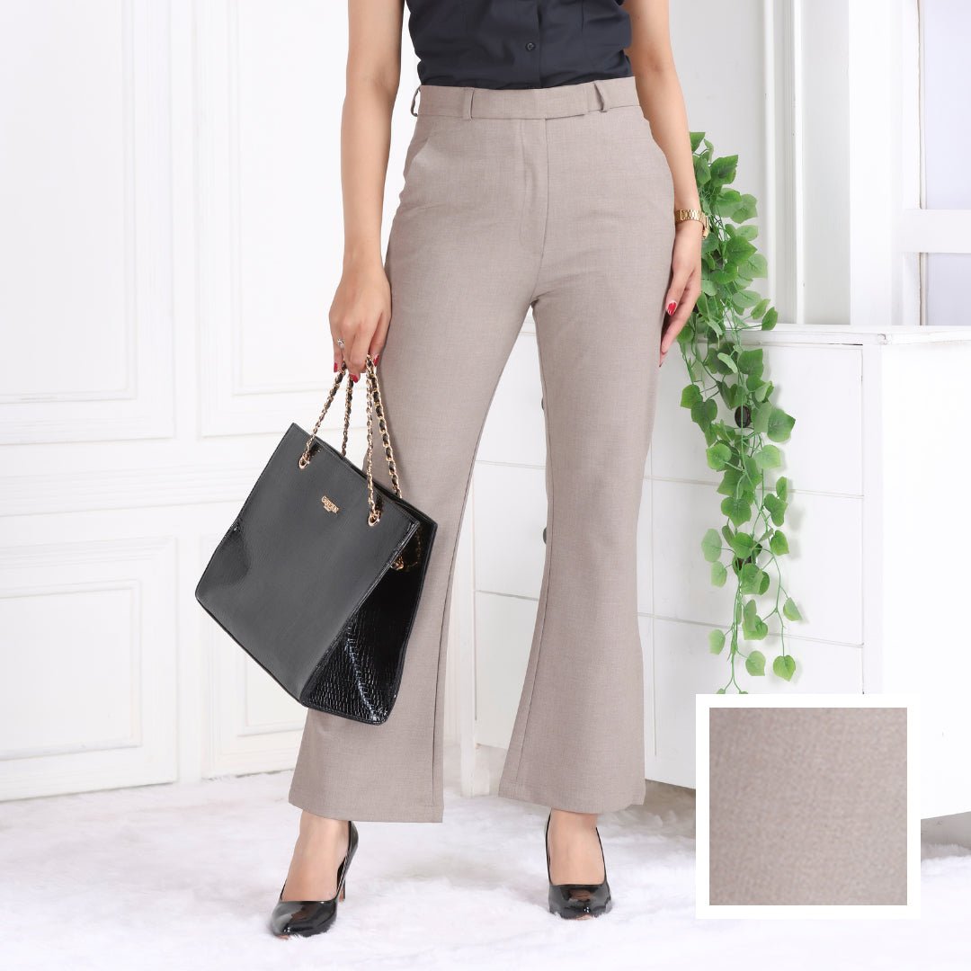 Light brown melange high waist formal flare pants with spandex [Bootcut flare] - Formal flare pants