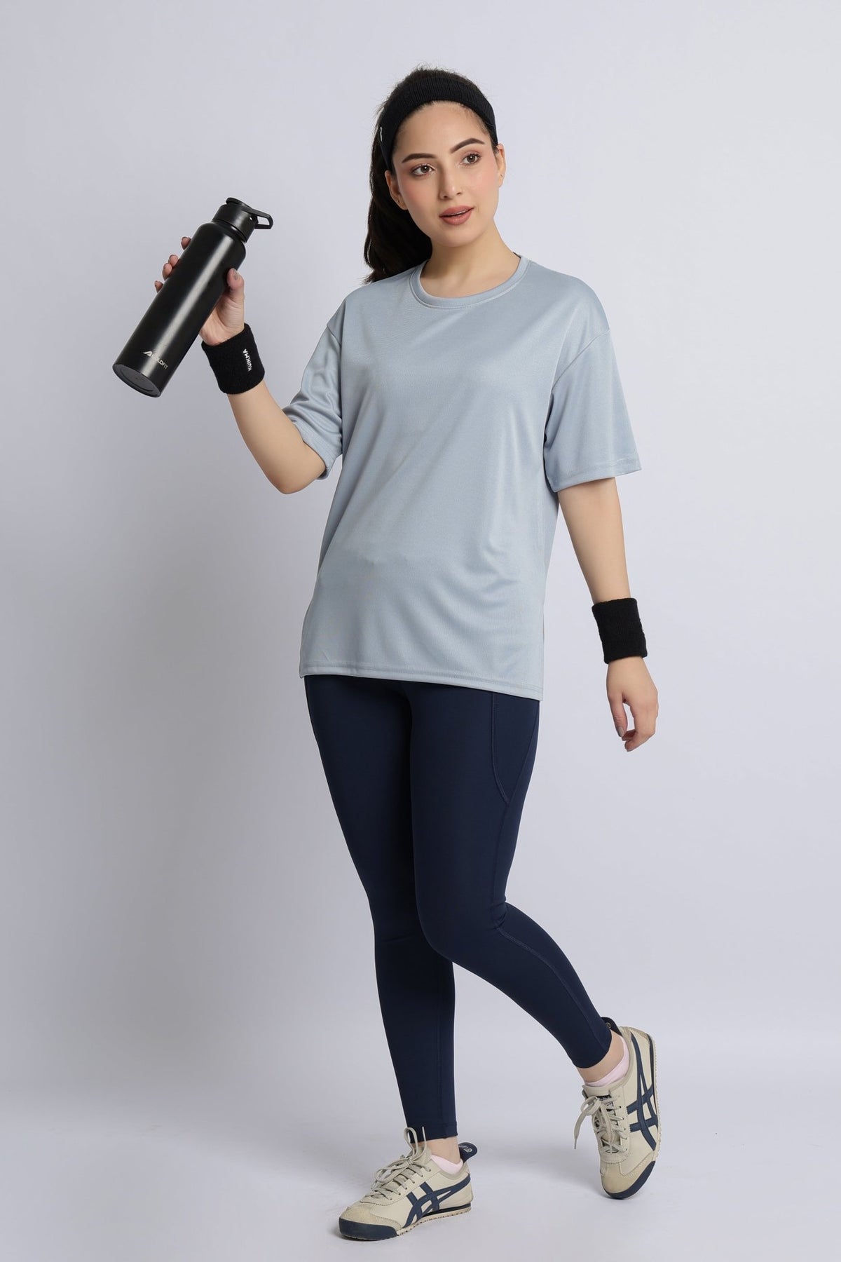Light grey active off shoulder tshirt -Active off shoulder tshirt