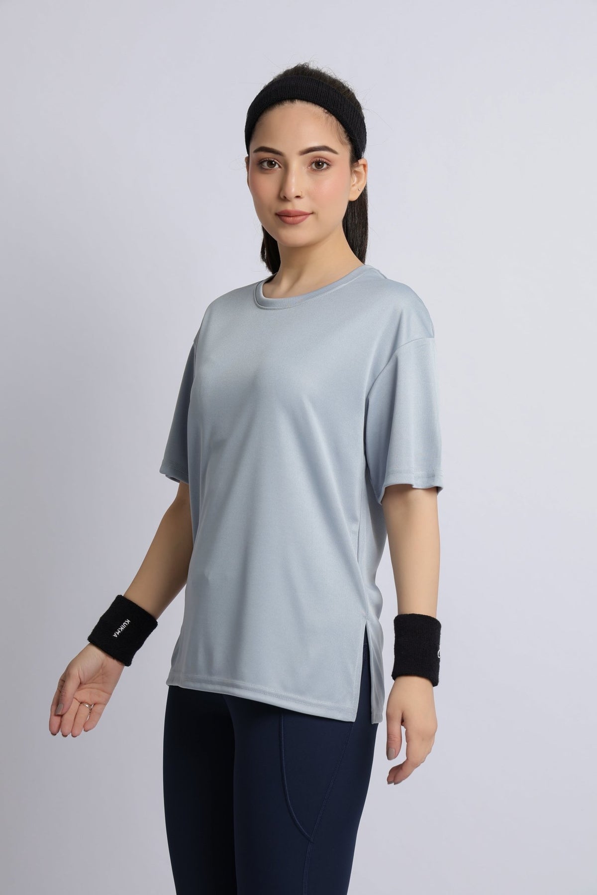 Light grey active off shoulder tshirt -Active off shoulder tshirt