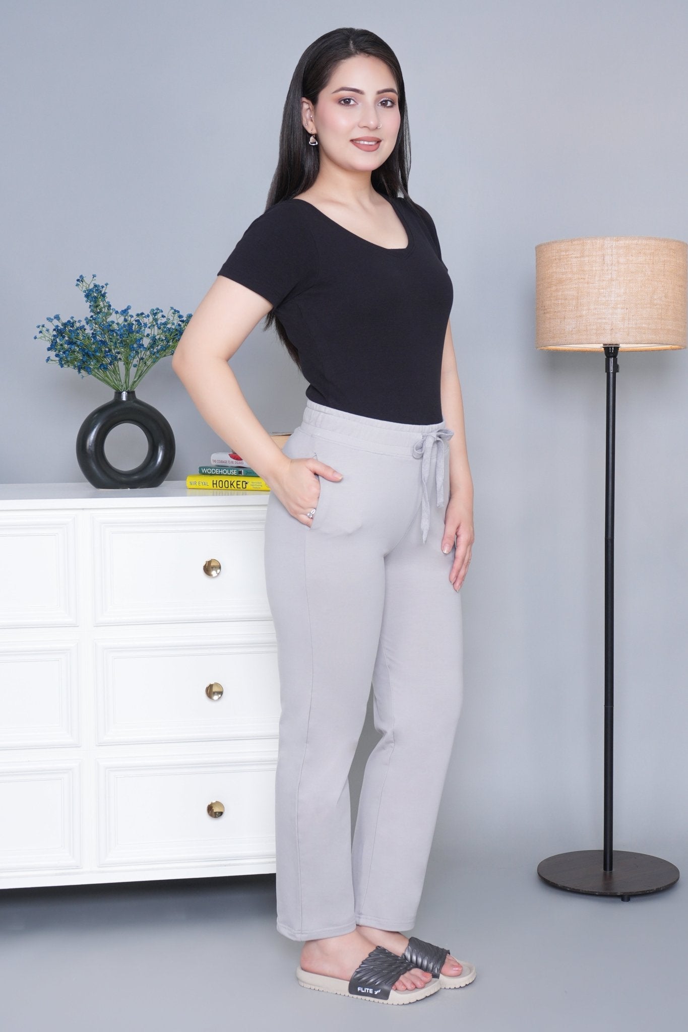 Light grey all day home pants with extra comfort. [100% Cotton Lycra] - All day home pant