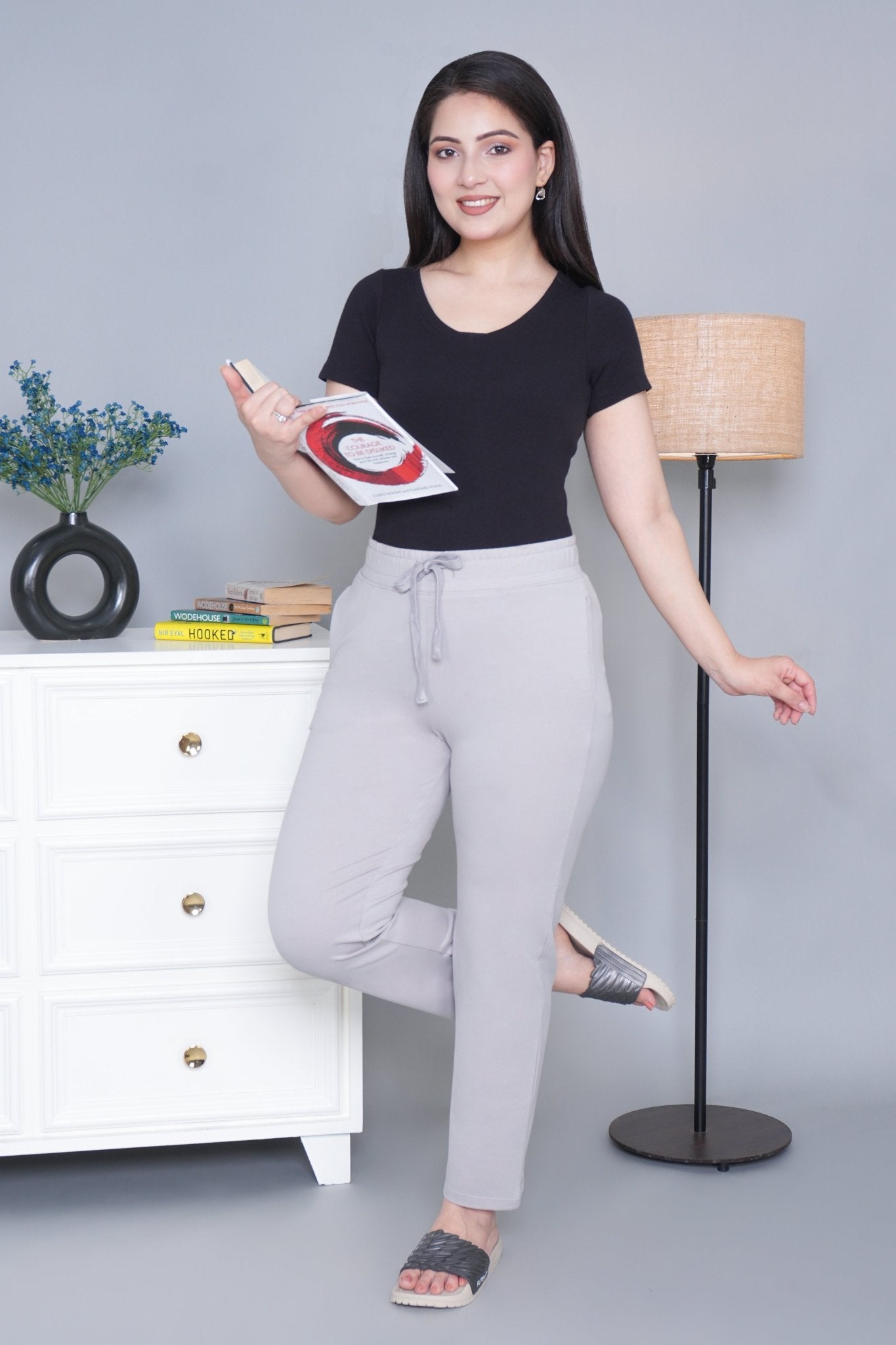 Light grey all day home pants with extra comfort. [100% Cotton Lycra] - All day home pant