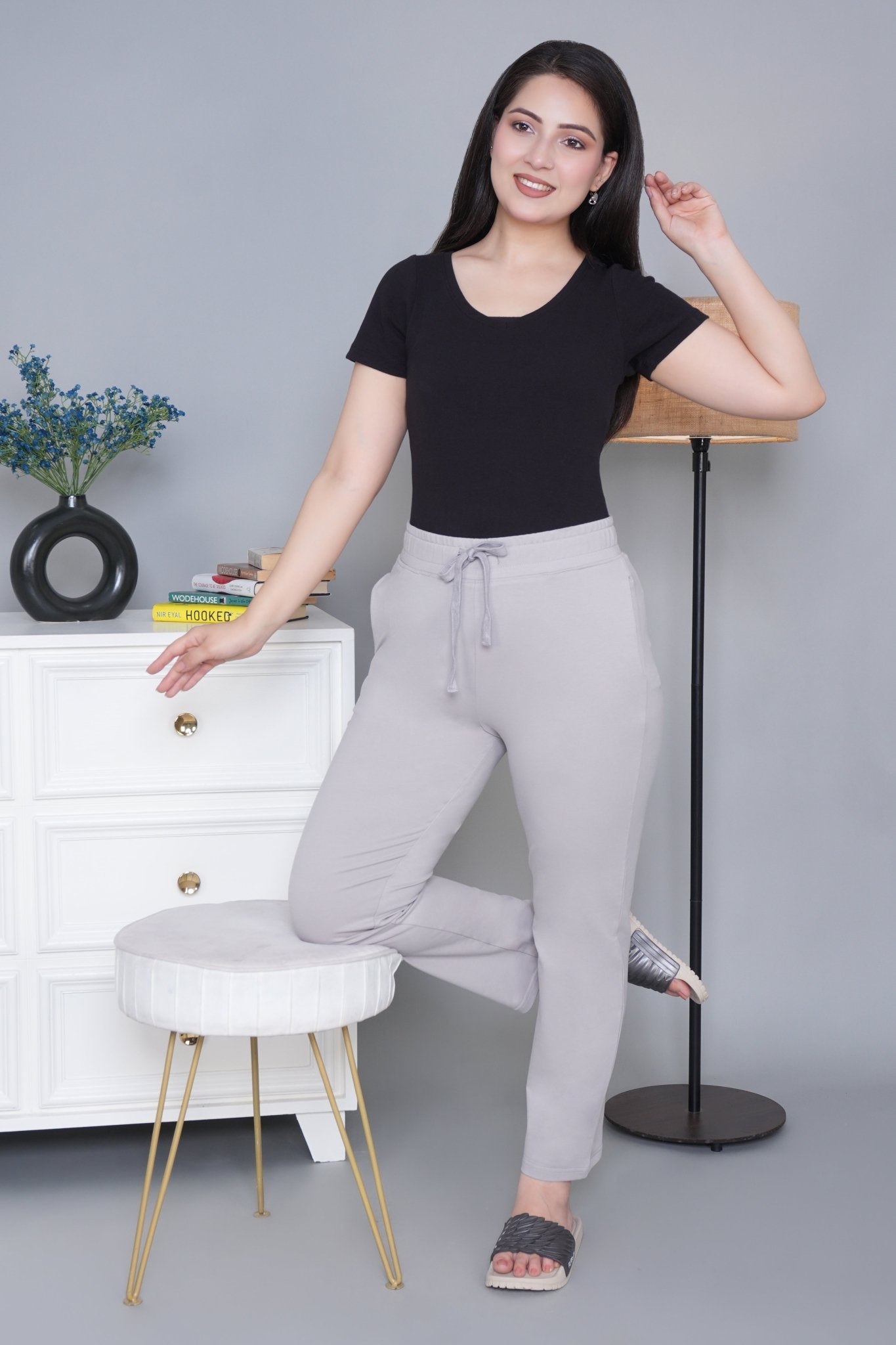 Light grey all day home pants with extra comfort. [100% Cotton Lycra] - All day home pant