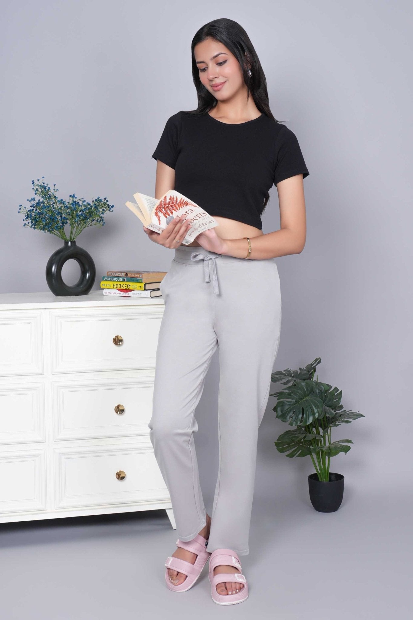 Light grey all day home pants with extra comfort. [100% USA HQ Cotton Lycra] - All day home pant