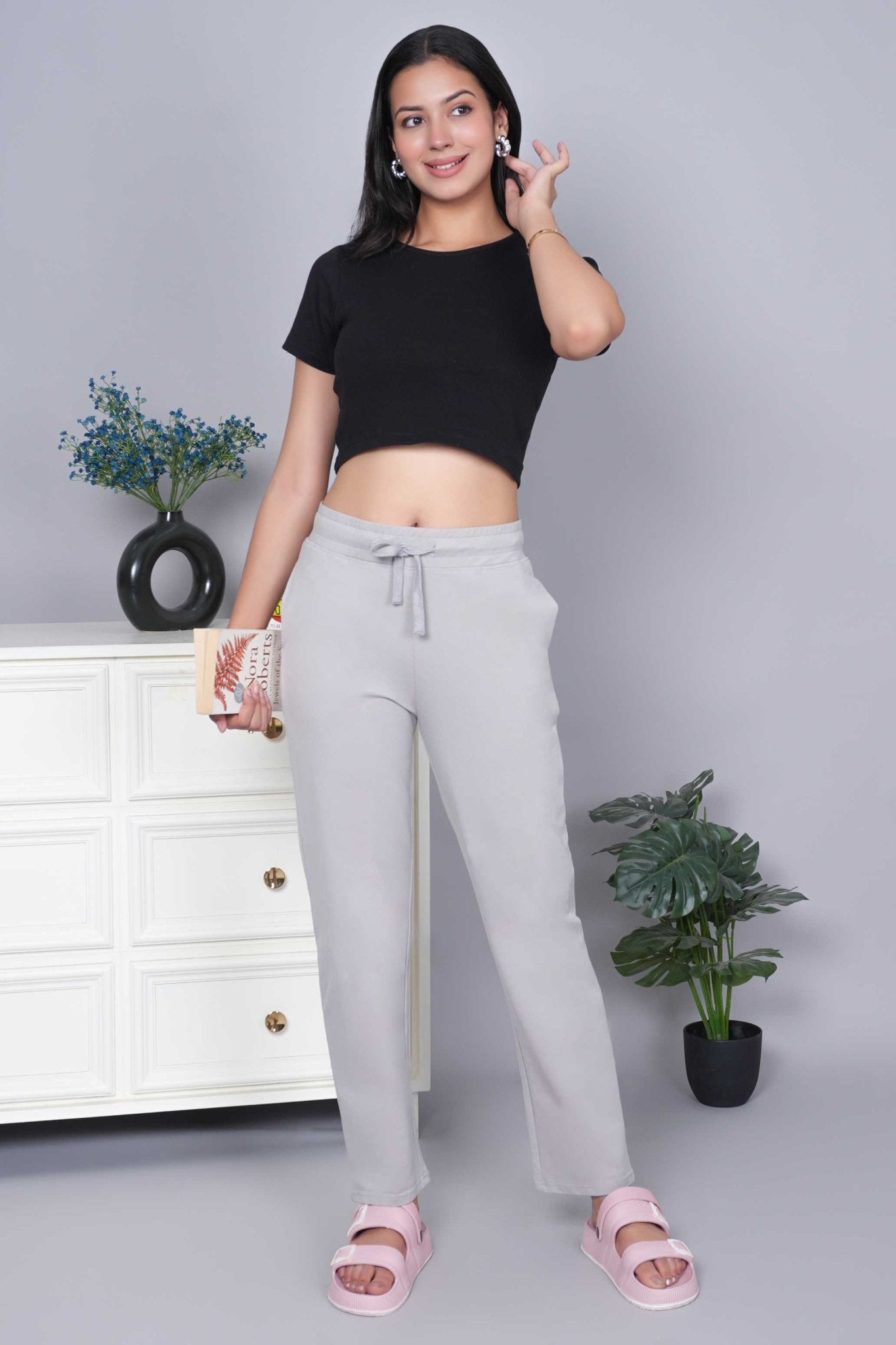 Light grey all day home pants with extra comfort. [100% USA HQ Cotton Lycra] - All day home pant