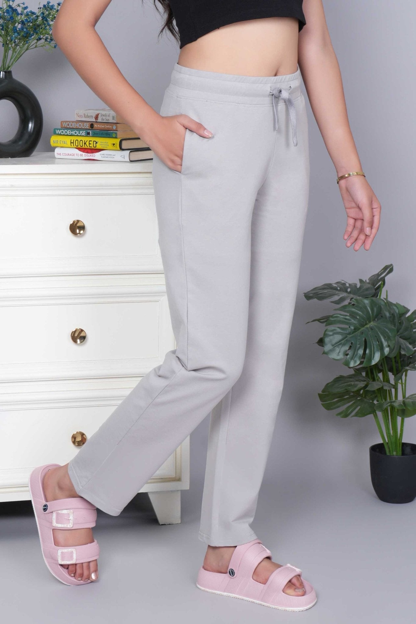Light grey all day home pants with extra comfort. [100% USA HQ Cotton Lycra] - All day home pant