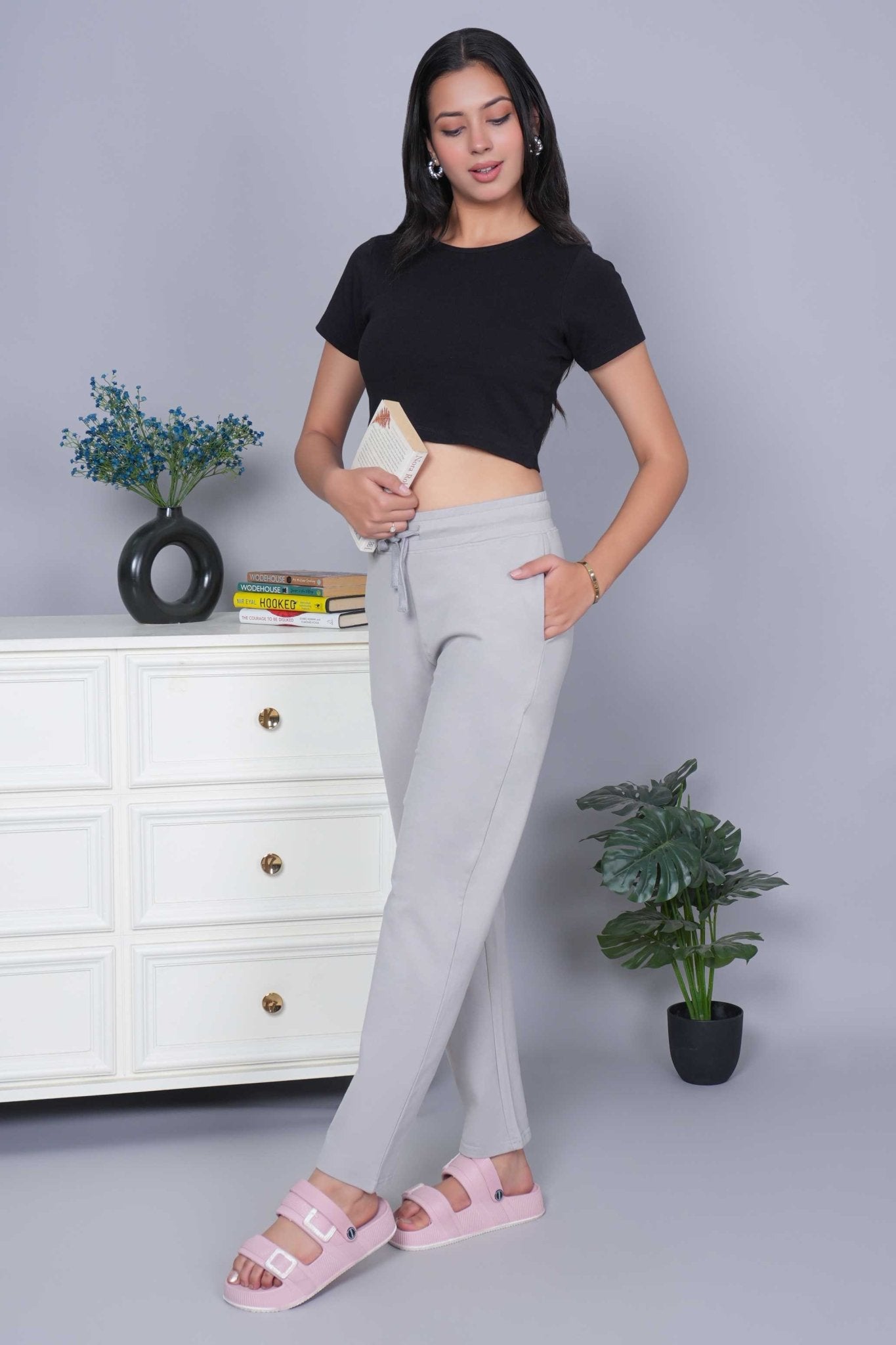 Light grey all day home pants with extra comfort. [100% USA HQ Cotton Lycra] - All day home pant