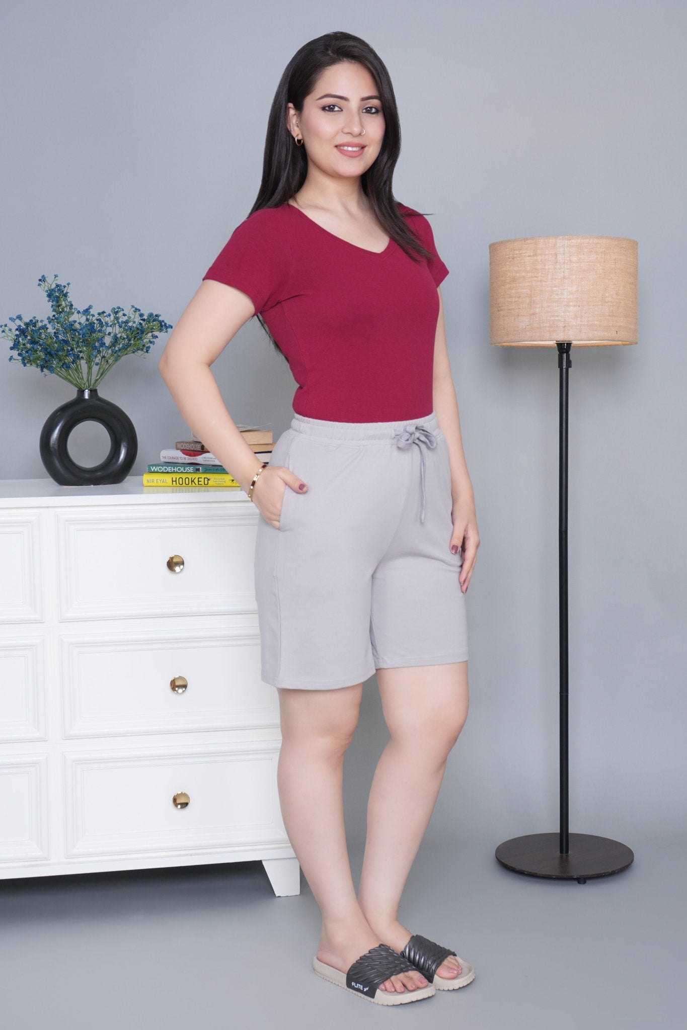 Light grey all day home shorts with extra comfort. [100% Cotton Lycra] - All day home shorts