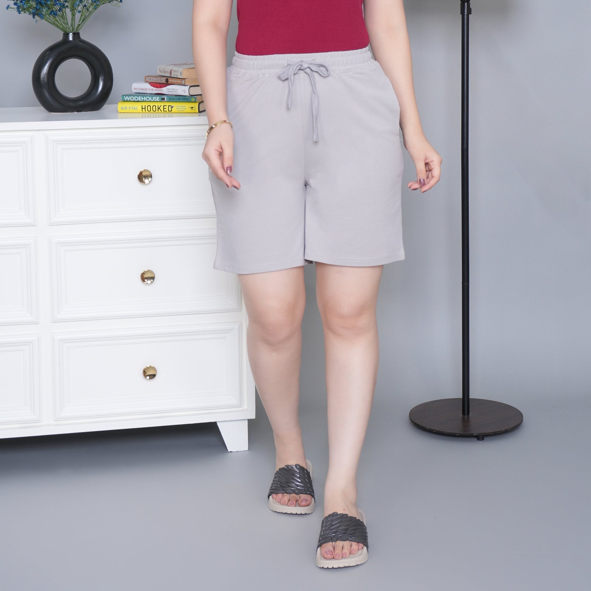 Light grey all day home shorts with extra comfort. [100% Cotton Lycra] - All day home shorts