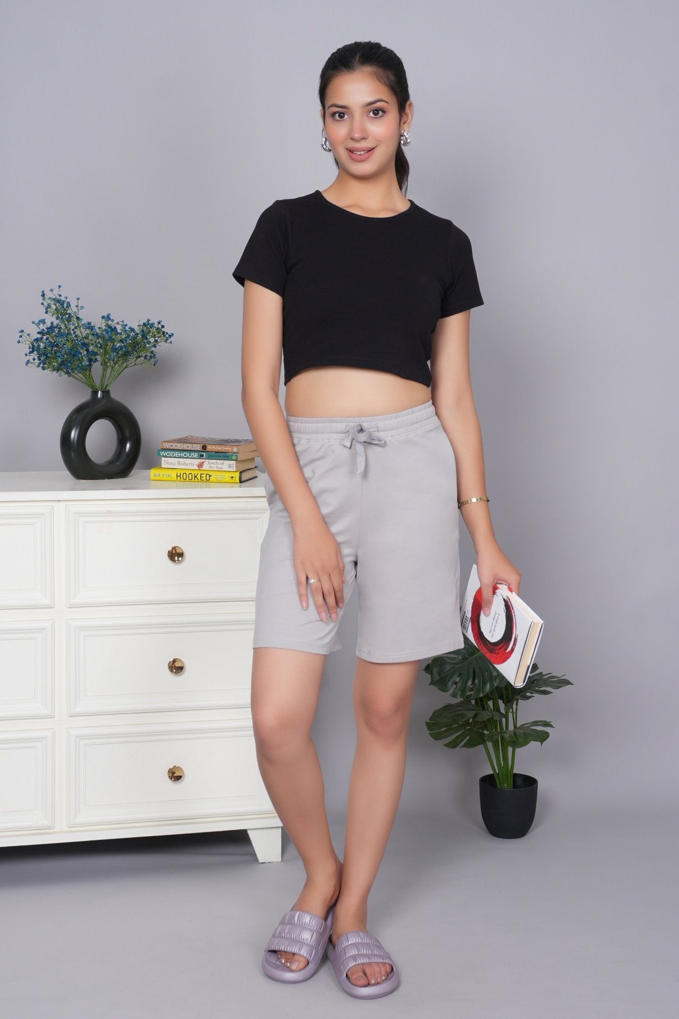 Light grey all day home shorts with extra comfort. [100% USA HQ Cotton Lycra] - All day home shorts