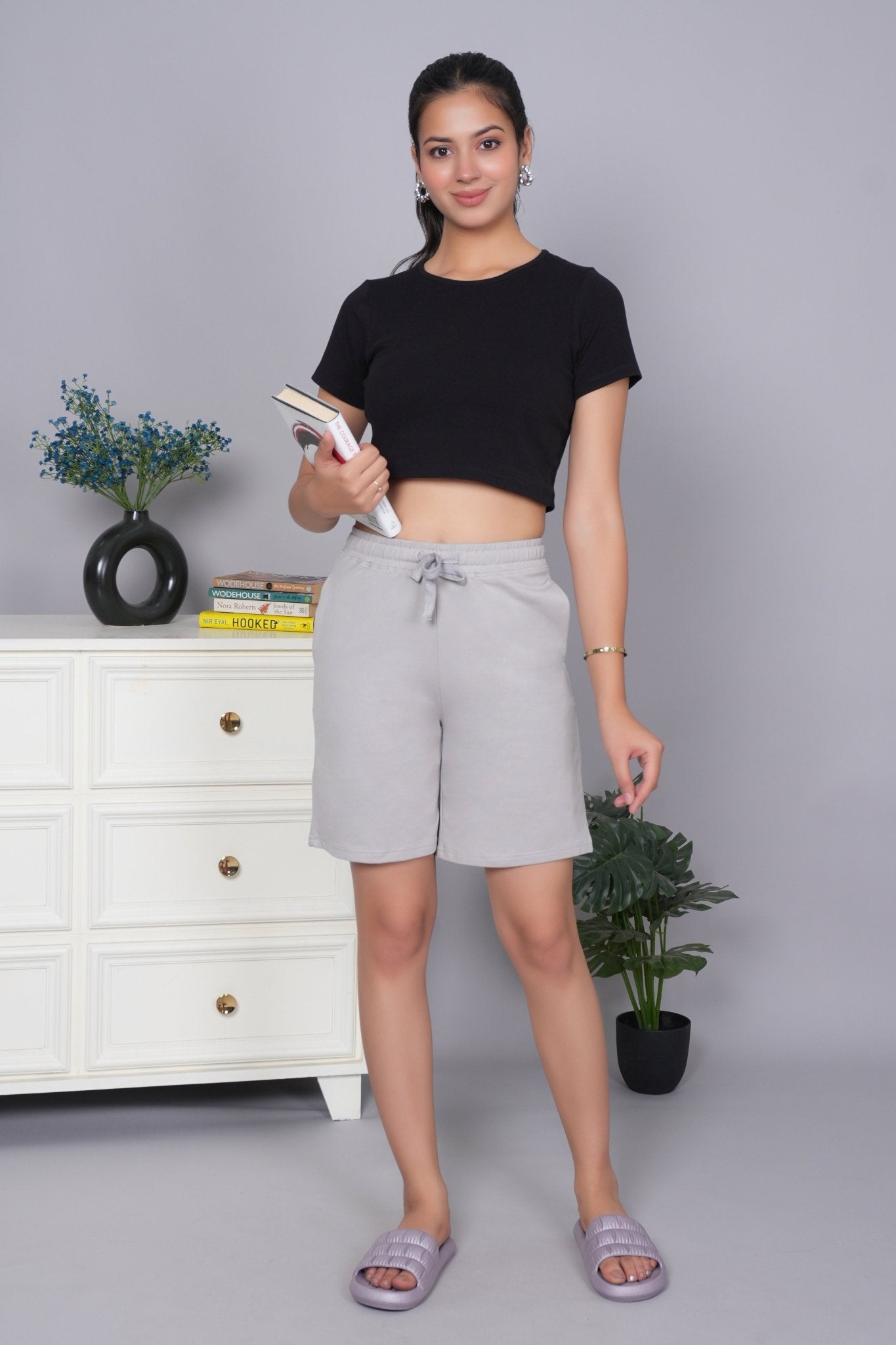 Light grey all day home shorts with extra comfort. [100% USA HQ Cotton Lycra] - All day home shorts