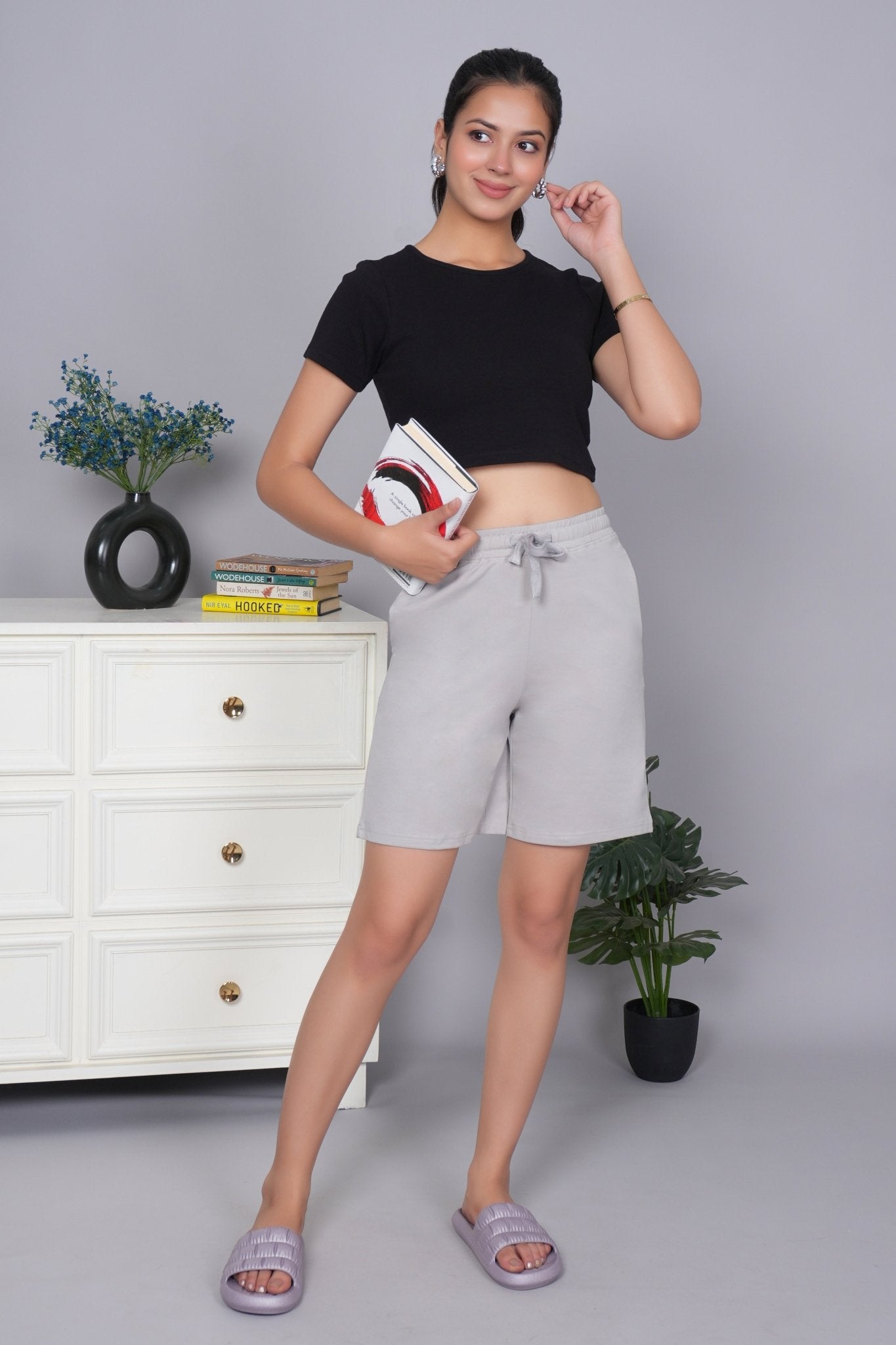 Light grey all day home shorts with extra comfort. [100% USA HQ Cotton Lycra] - All day home shorts