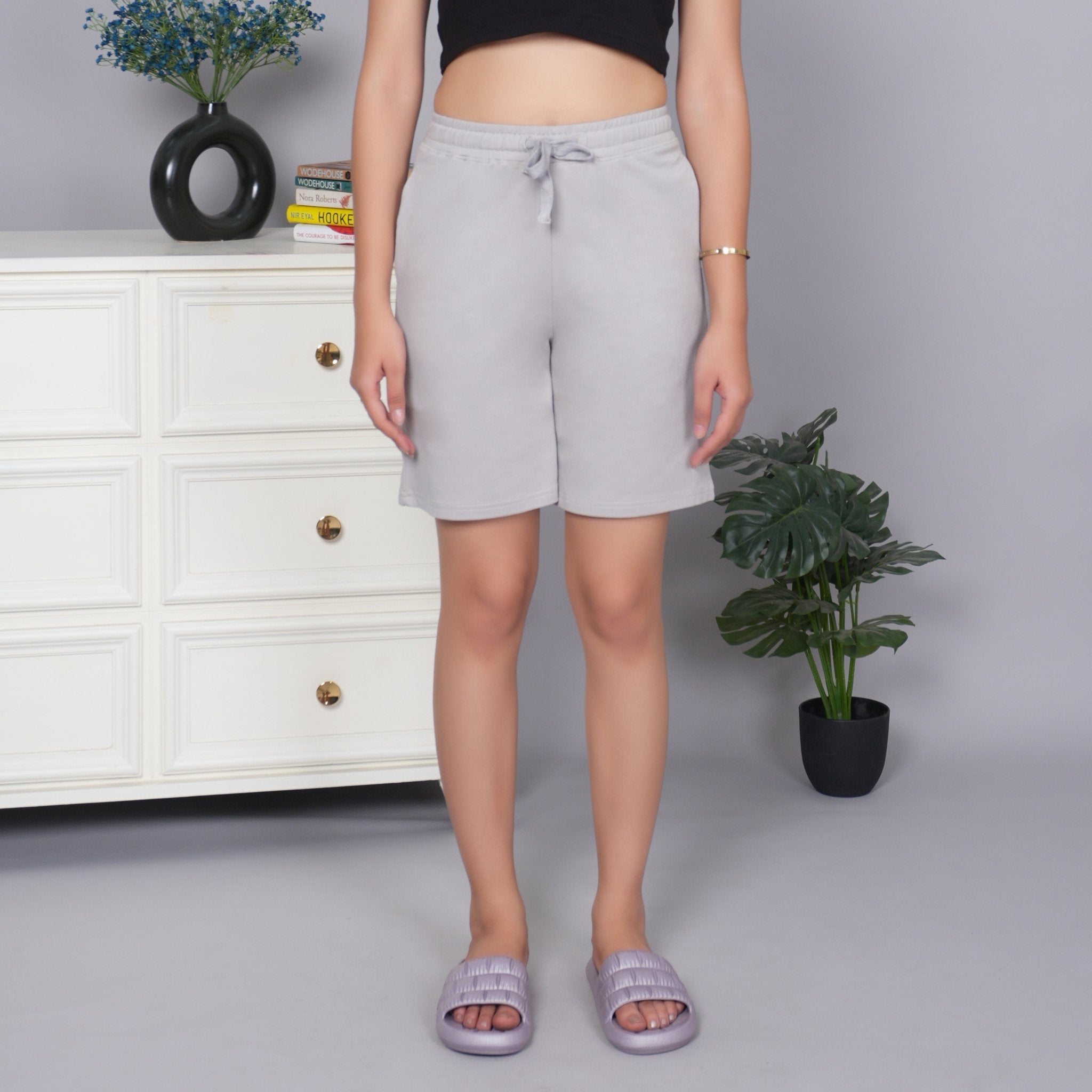 Light grey all day home shorts with extra comfort. [100% USA HQ Cotton Lycra] - All day home shorts