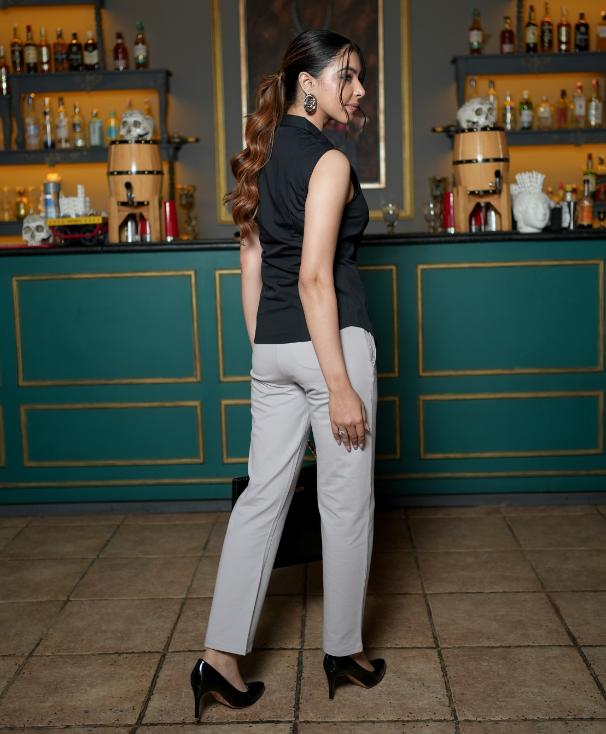 Light Grey all day pants with extra comfort. [100% Cotton Lycra] straight fit. - All day pant