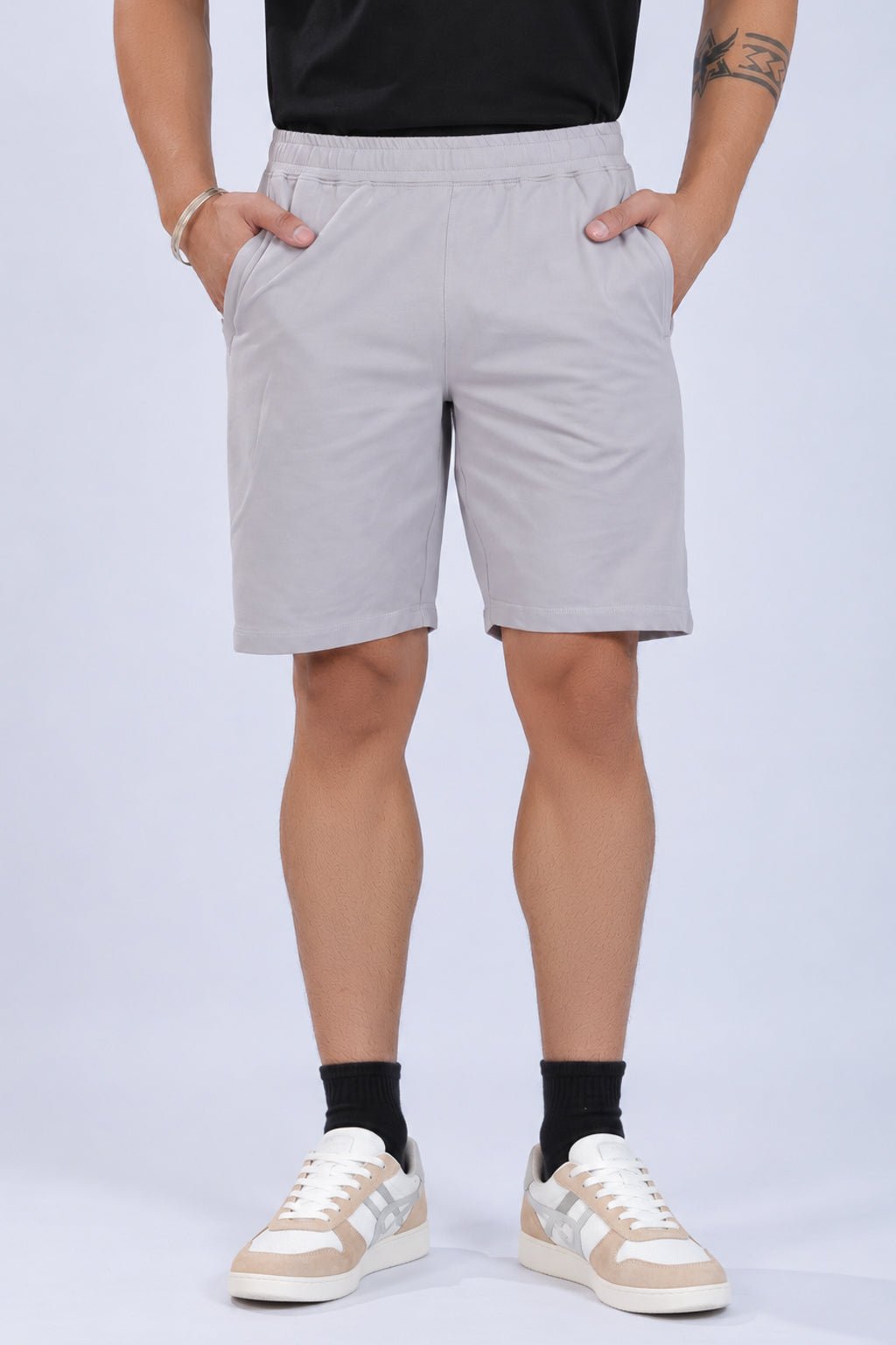 Light Grey all day shorts with extra comfort. [100% Cotton Lycra] -All day home shorts