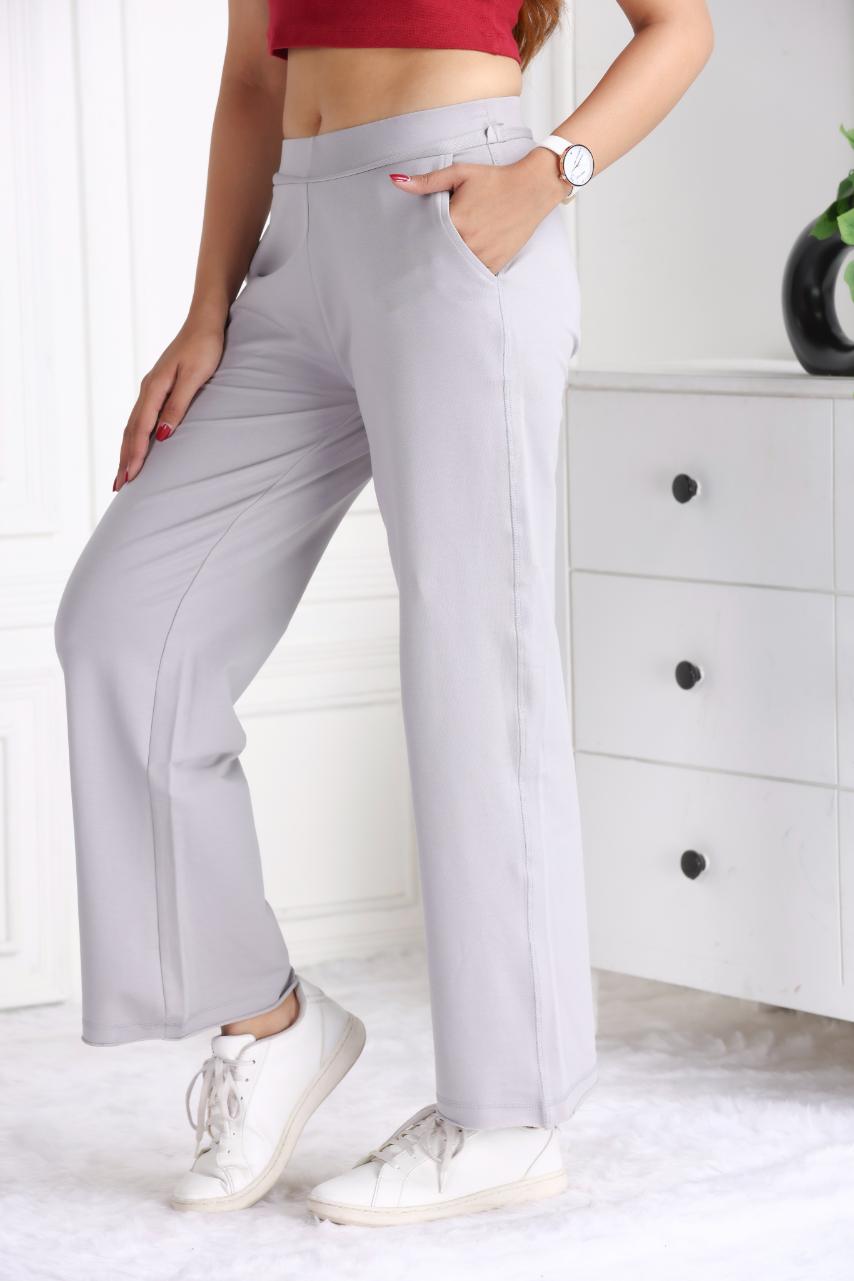 Light grey all day wide flare pants with extra comfort. [100% USA HQ Cotton Lycra] extra flare. - All day wide flare pant