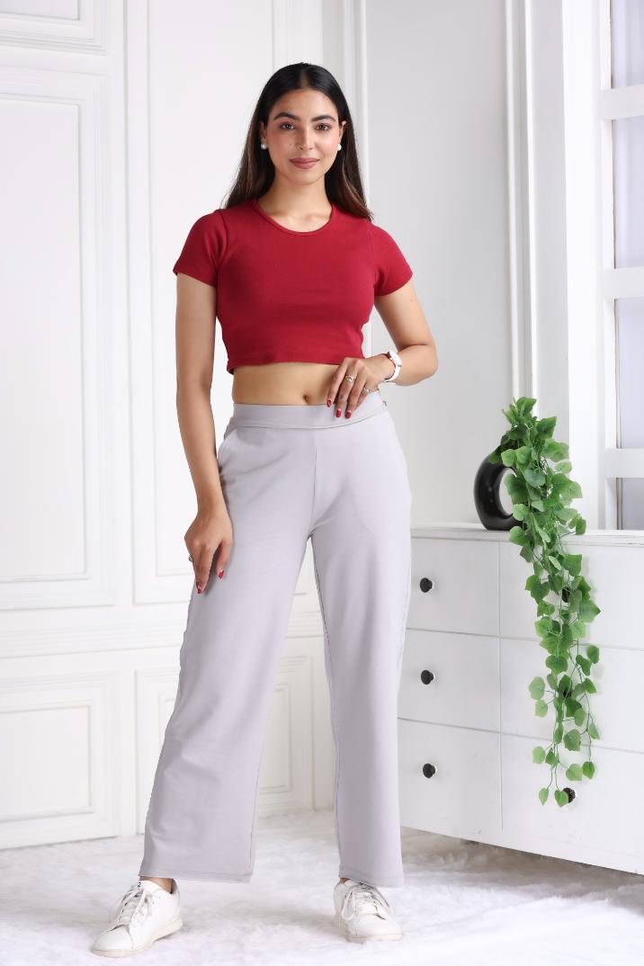 Light grey all day wide flare pants with extra comfort. [100% USA HQ Cotton Lycra] extra flare. - All day wide flare pant