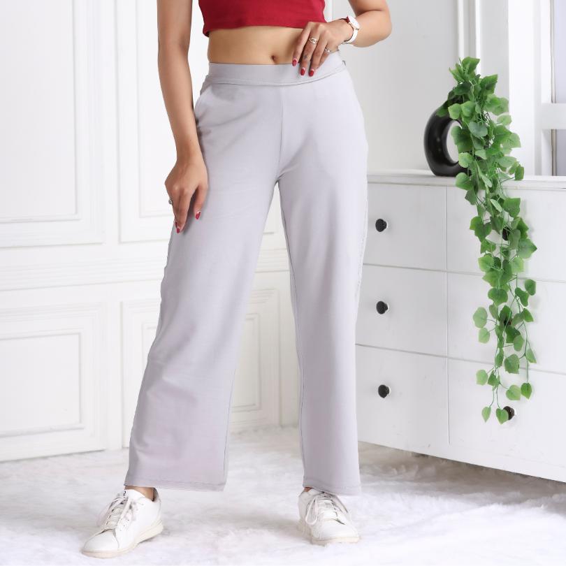 Light grey all day wide flare pants with extra comfort. [100% USA HQ Cotton Lycra] extra flare. - All day wide flare pant