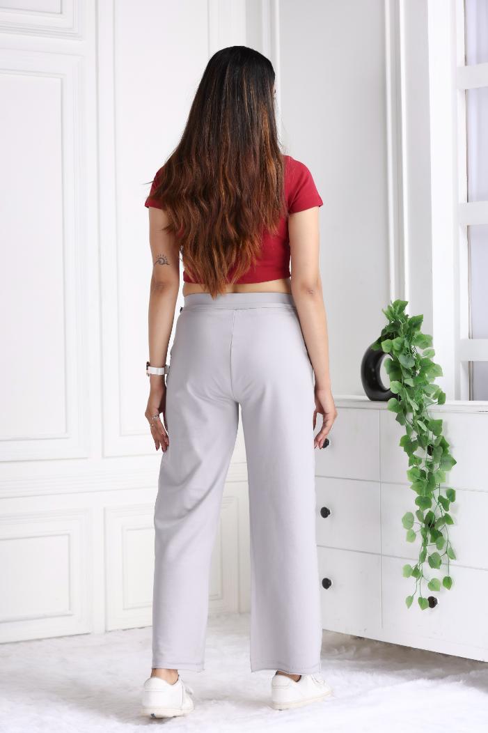 Light grey all day wide flare pants with extra comfort. [100% USA HQ Cotton Lycra] extra flare. - All day wide flare pant