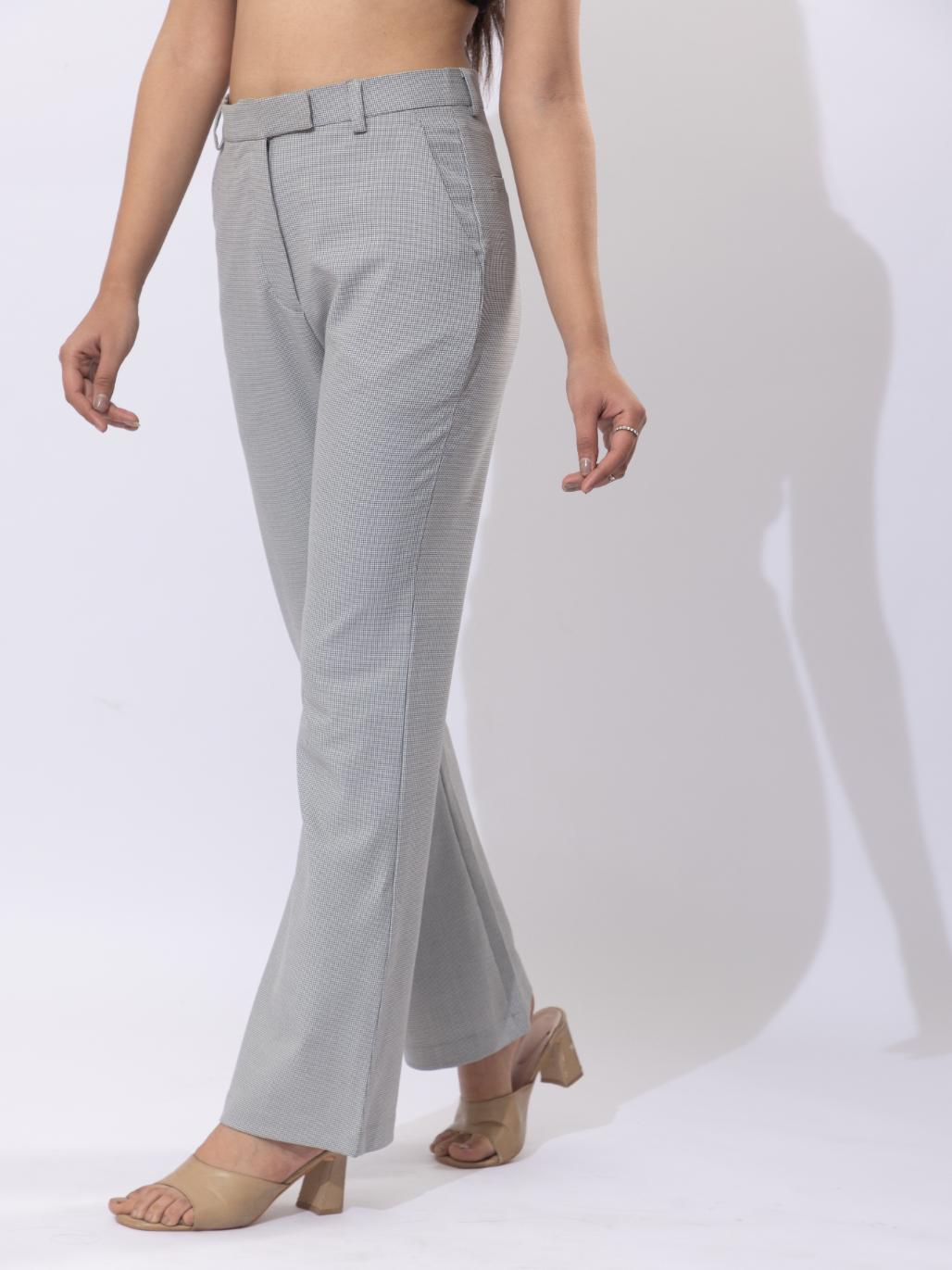 Light grey check high waist formal flare pants with spandex [Bootcut flare] - Formal flare pants