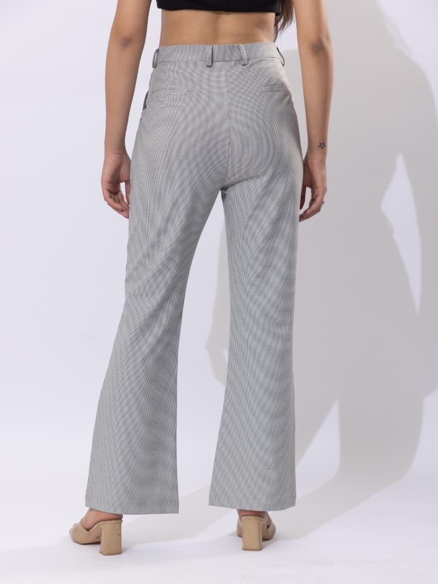 Light grey check high waist formal flare pants with spandex [Bootcut flare] - Formal flare pants