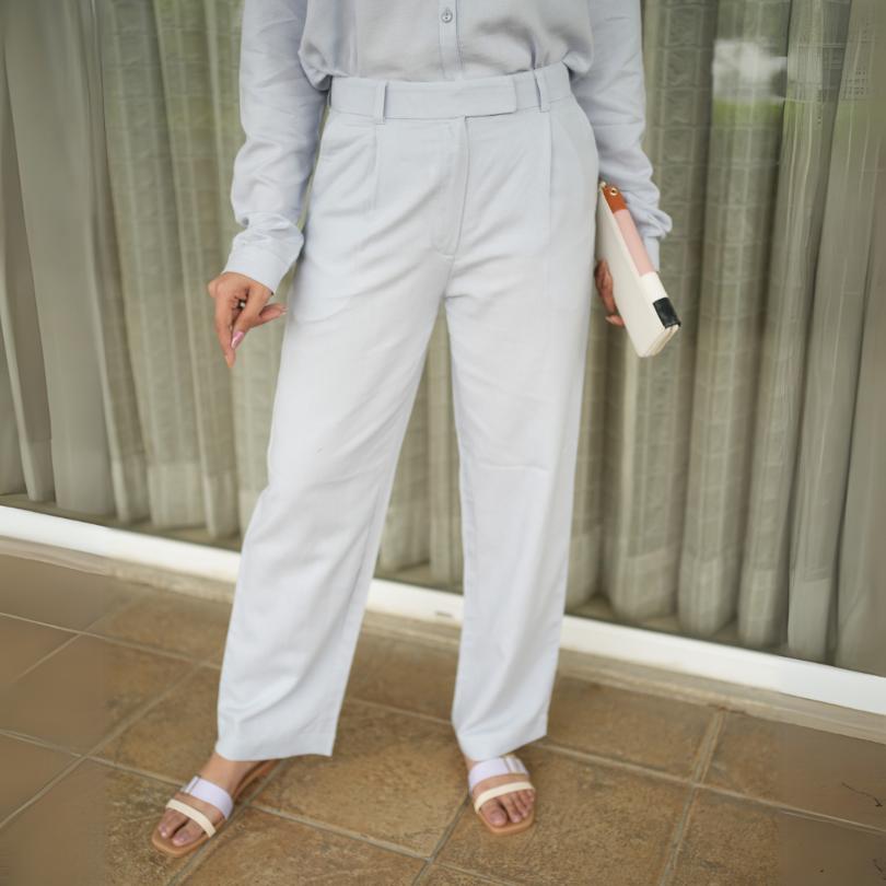 Light grey cotton linen flare pants - Linen flare pants