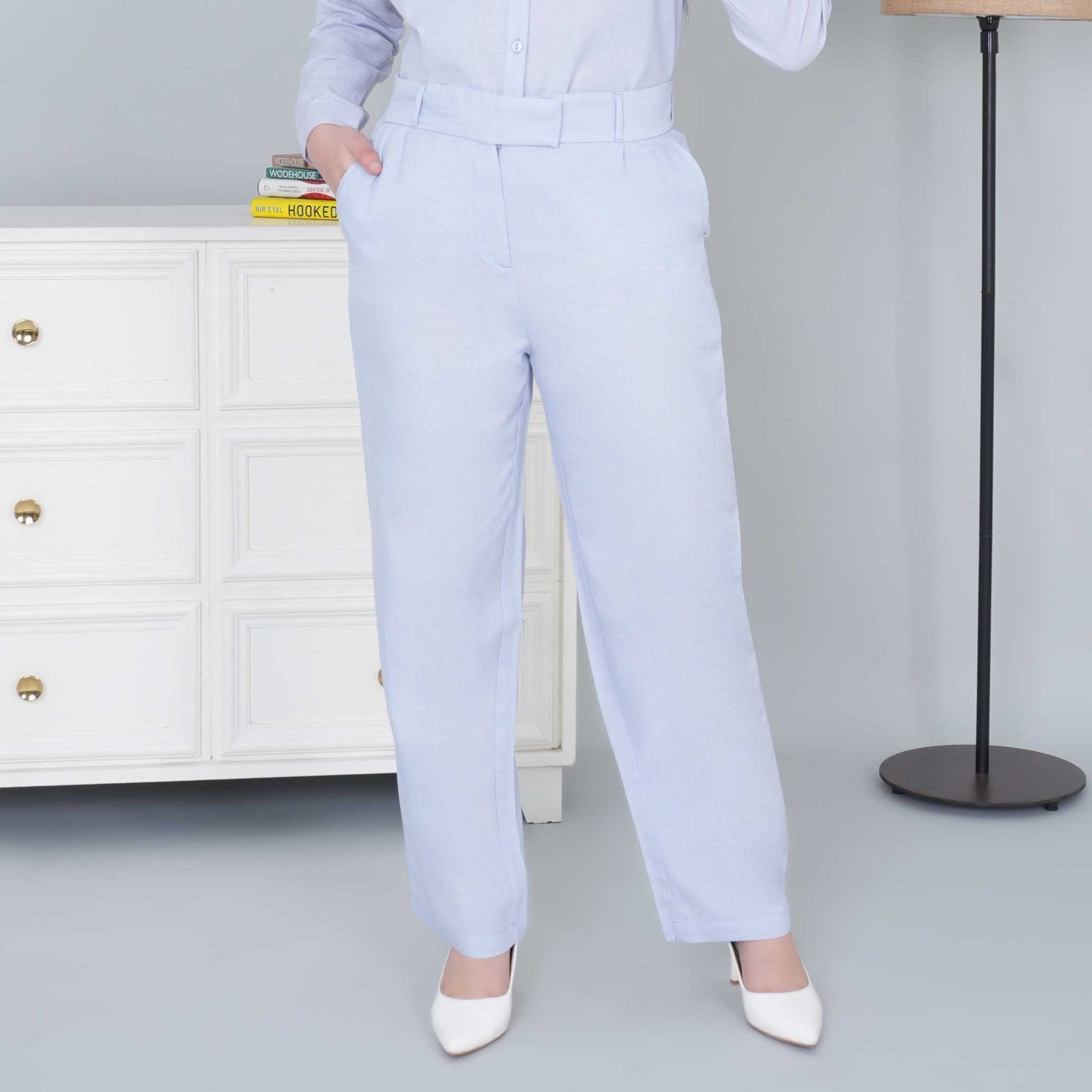 Light grey cotton linen flare pants - Linen flare pants