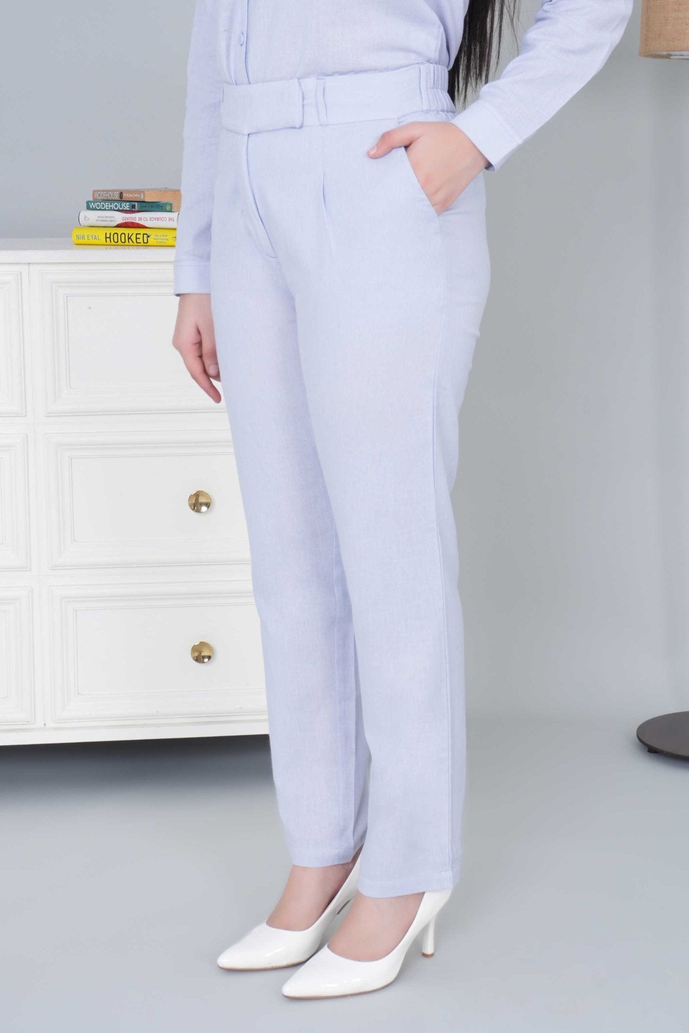 Light grey cotton linen straight fit pant - Linen straight pants