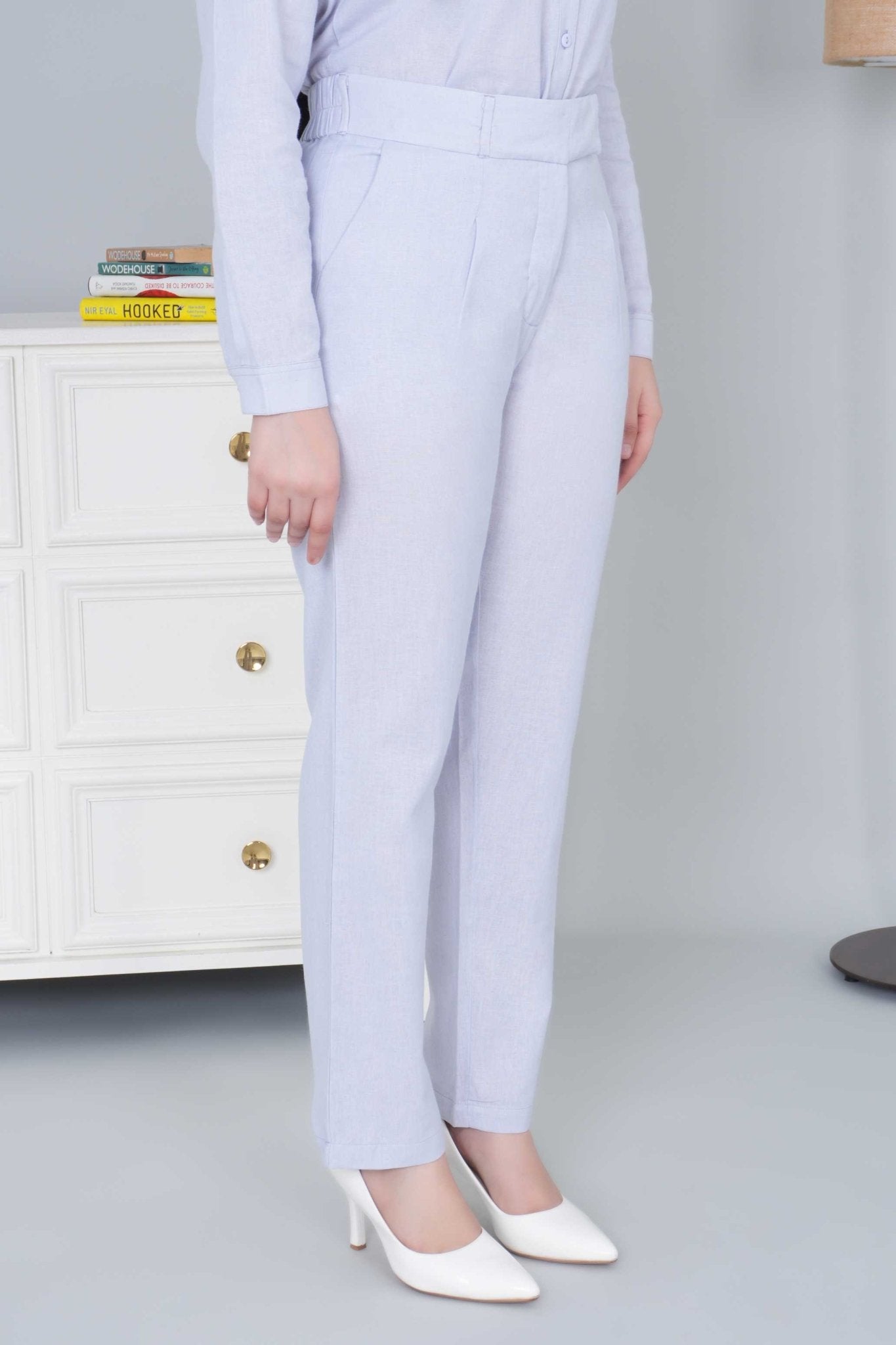Light grey cotton linen straight fit pant - Linen straight pants