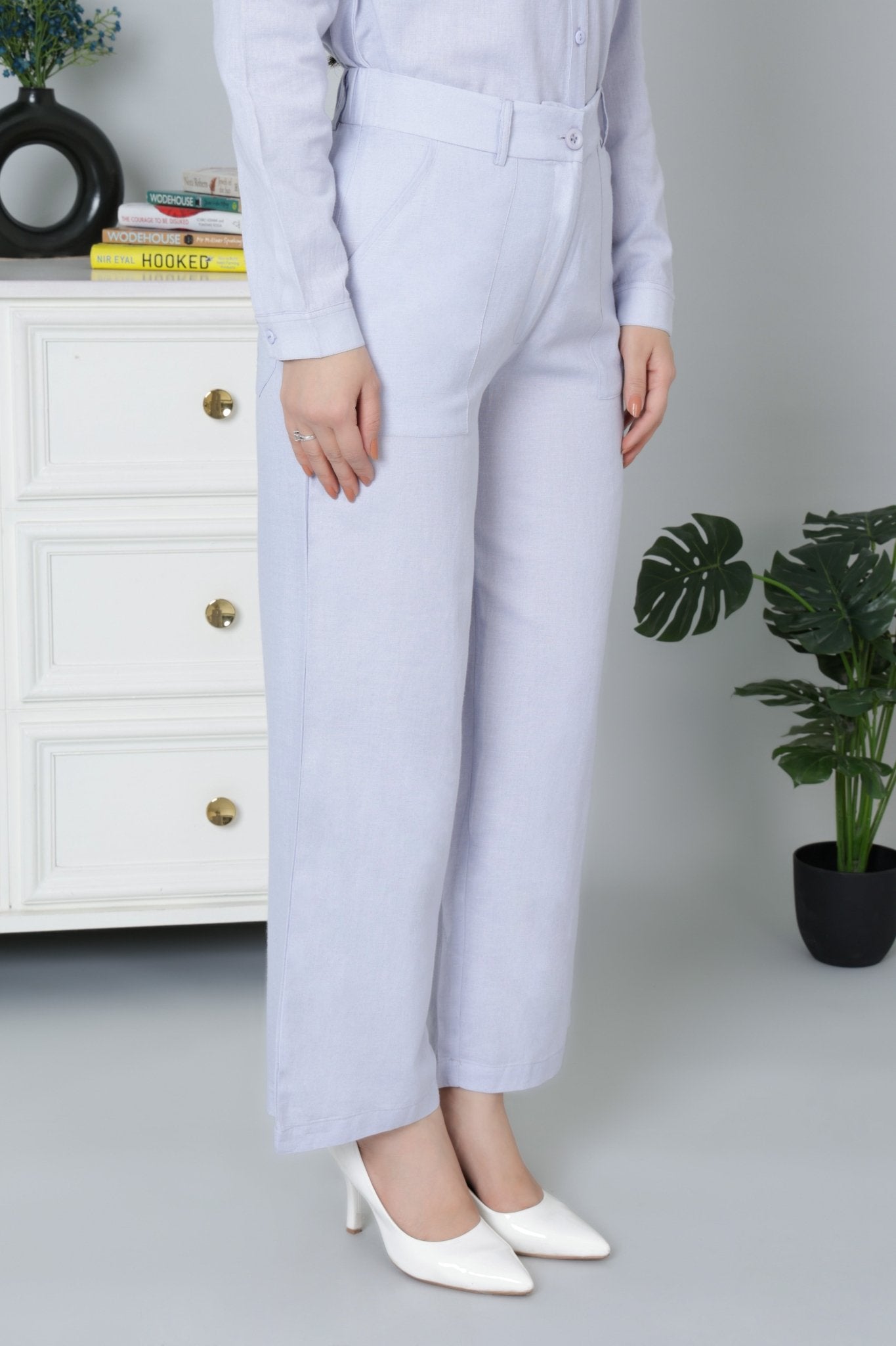 Light Grey linen high waist pant - 