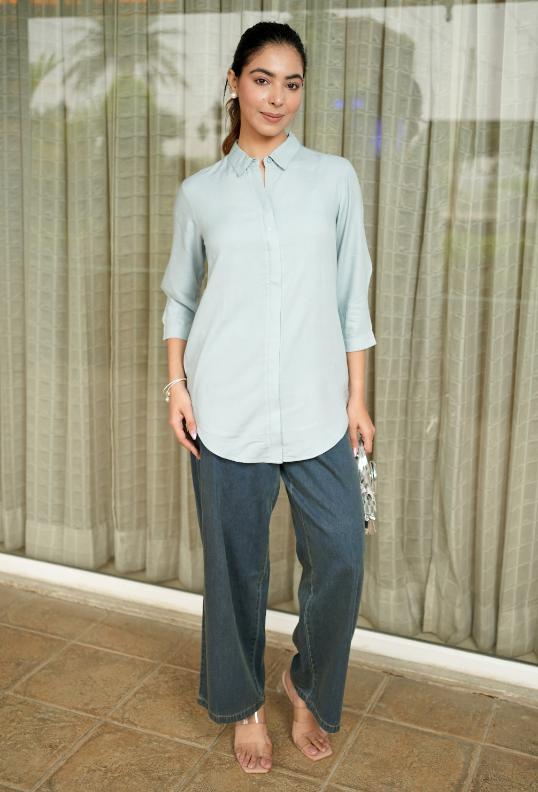 Light grey long hemline shirt [ 100% Rayon, Liva Certified ] - Long hemline shirt