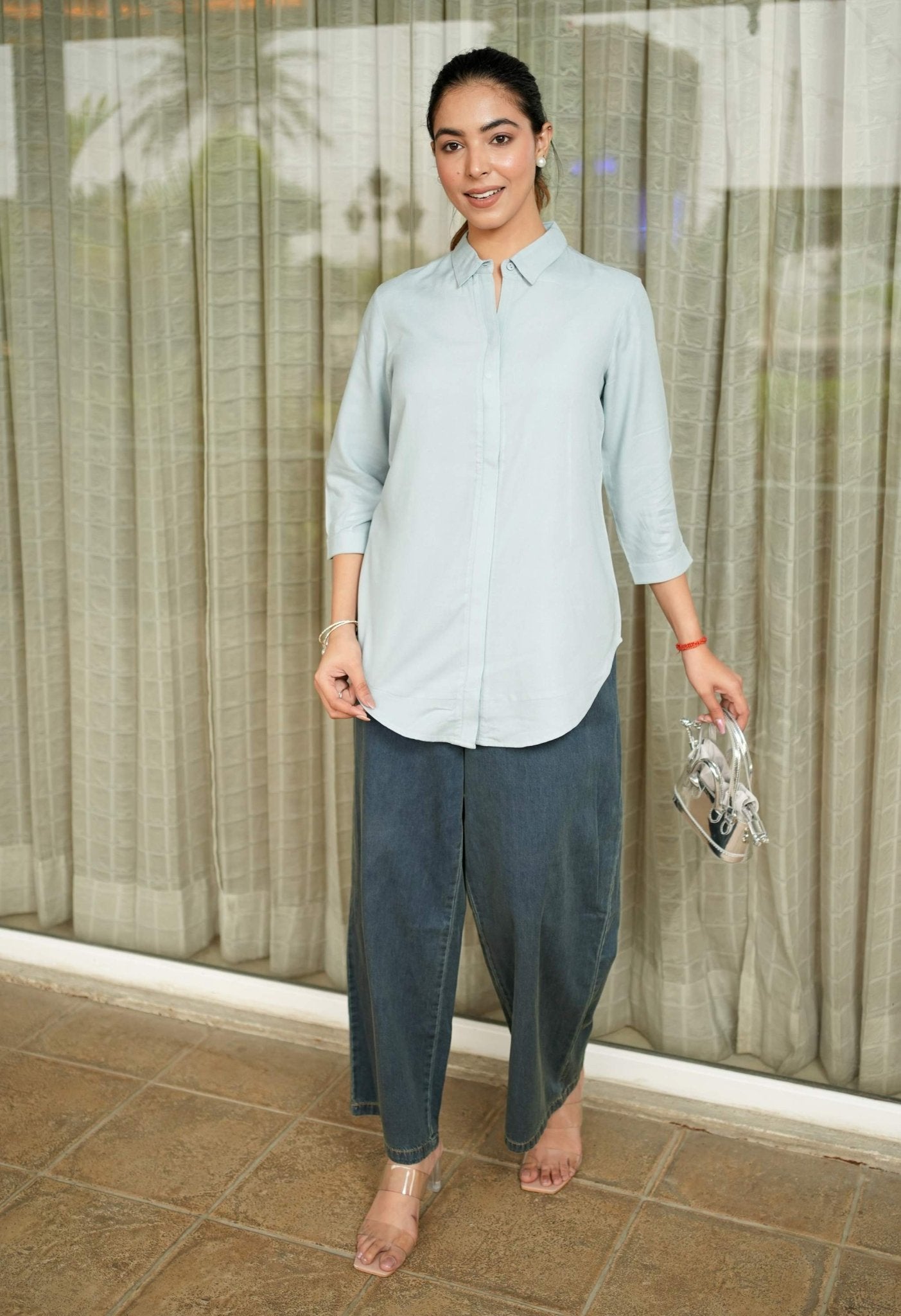 Light grey long hemline shirt [ 100% Rayon, Liva Certified ] - Long hemline shirt