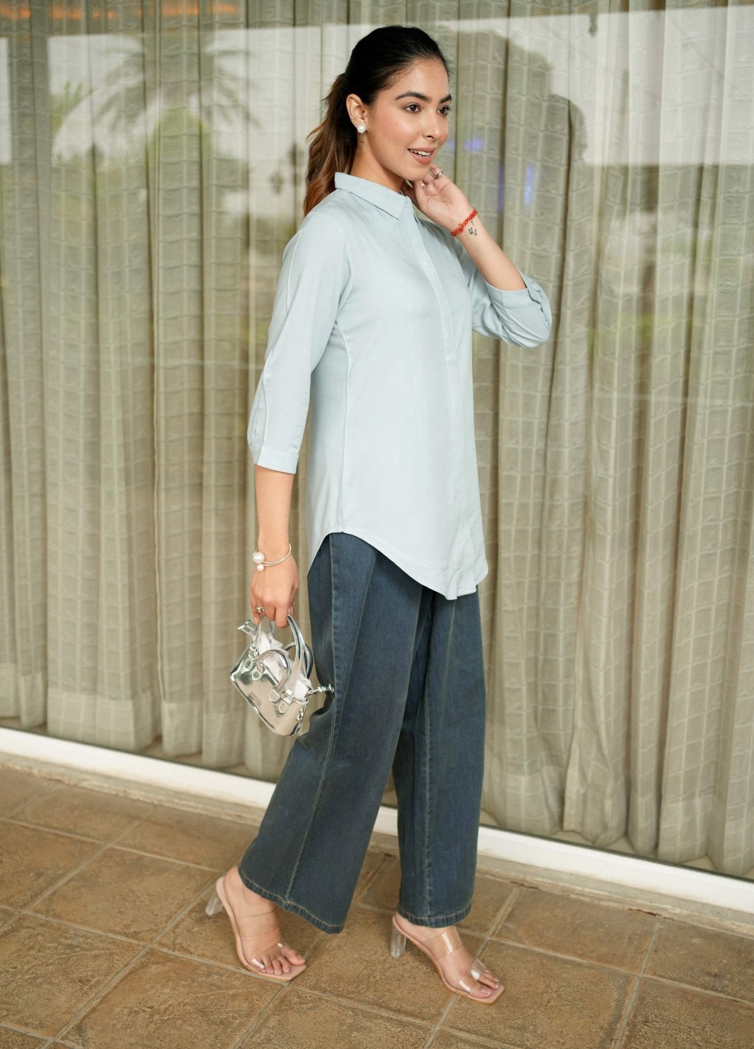 Light grey long hemline shirt [ 100% Rayon, Liva Certified ] - Long hemline shirt