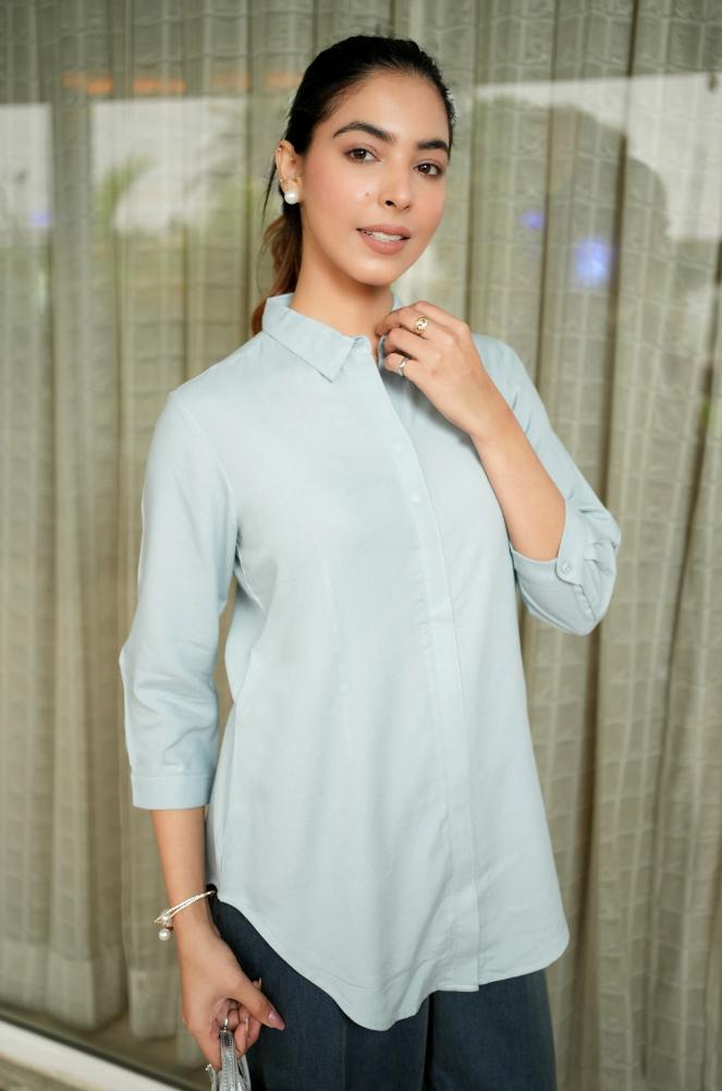 Light grey long hemline shirt [ 100% Rayon, Liva Certified ] - Long hemline shirt