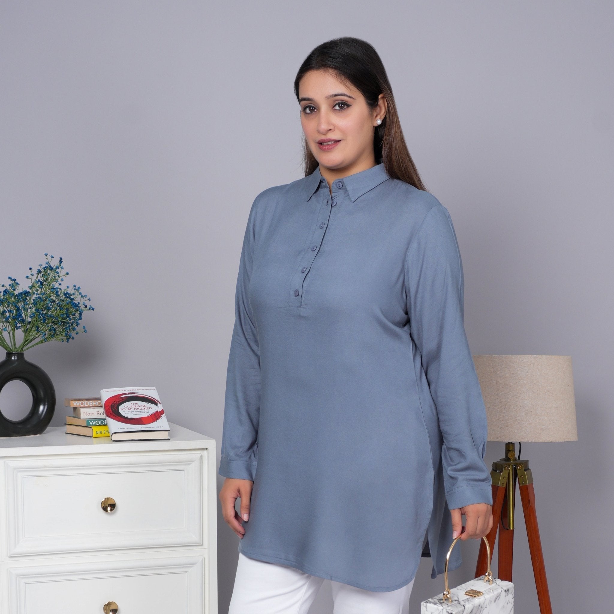 Light Grey Longline Shirt [ 100% Rayon, Liva Certified ] - Long line shirt