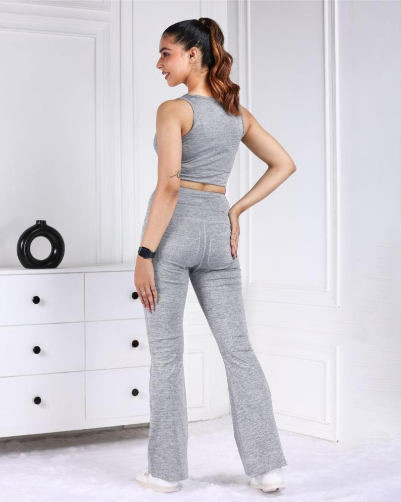 Light Grey Melange Active Flare Pants - Active melange flare pants