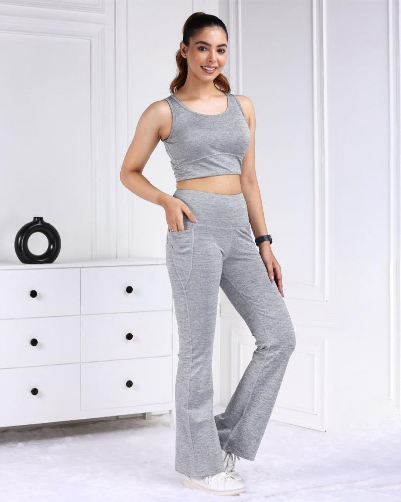 Light Grey Melange Active Flare Pants - Active melange flare pants