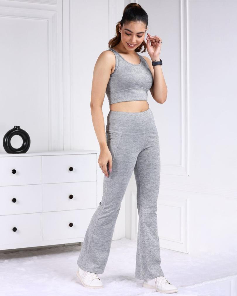 Light Grey Melange Active Flare Pants - Active melange flare pants