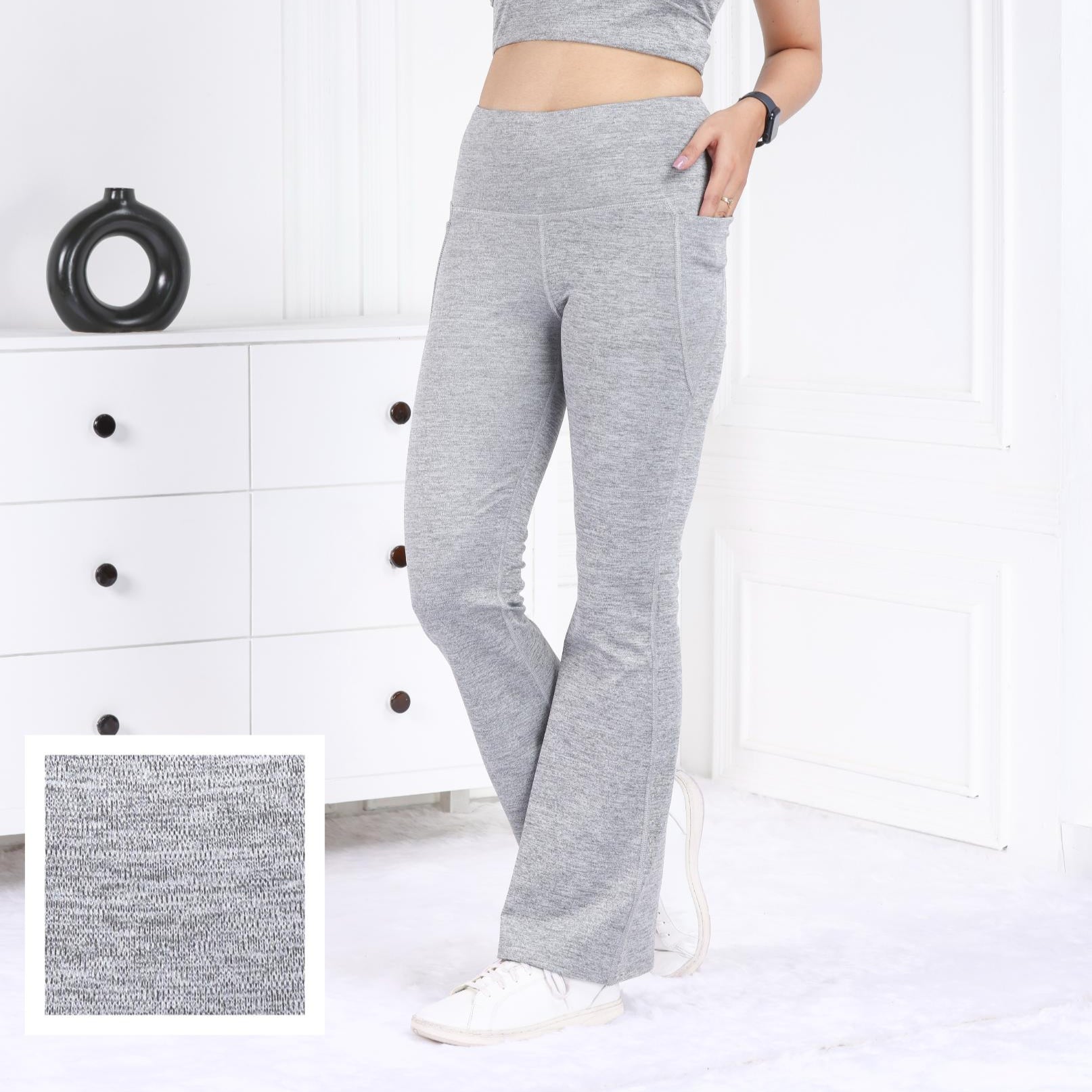 Light Grey Melange Active Flare Pants - Active melange flare pants